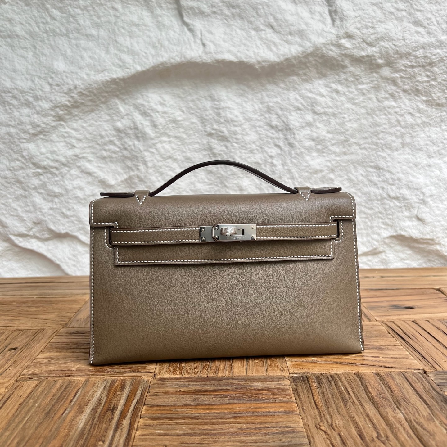 Mini Kelly Pochette 22cm Swift Color: Ck18 Elephant Gray Etoupe Phw Top craftsmanship, fully handmade wax thread sewing Silver buckle customized✈️ - Image 10