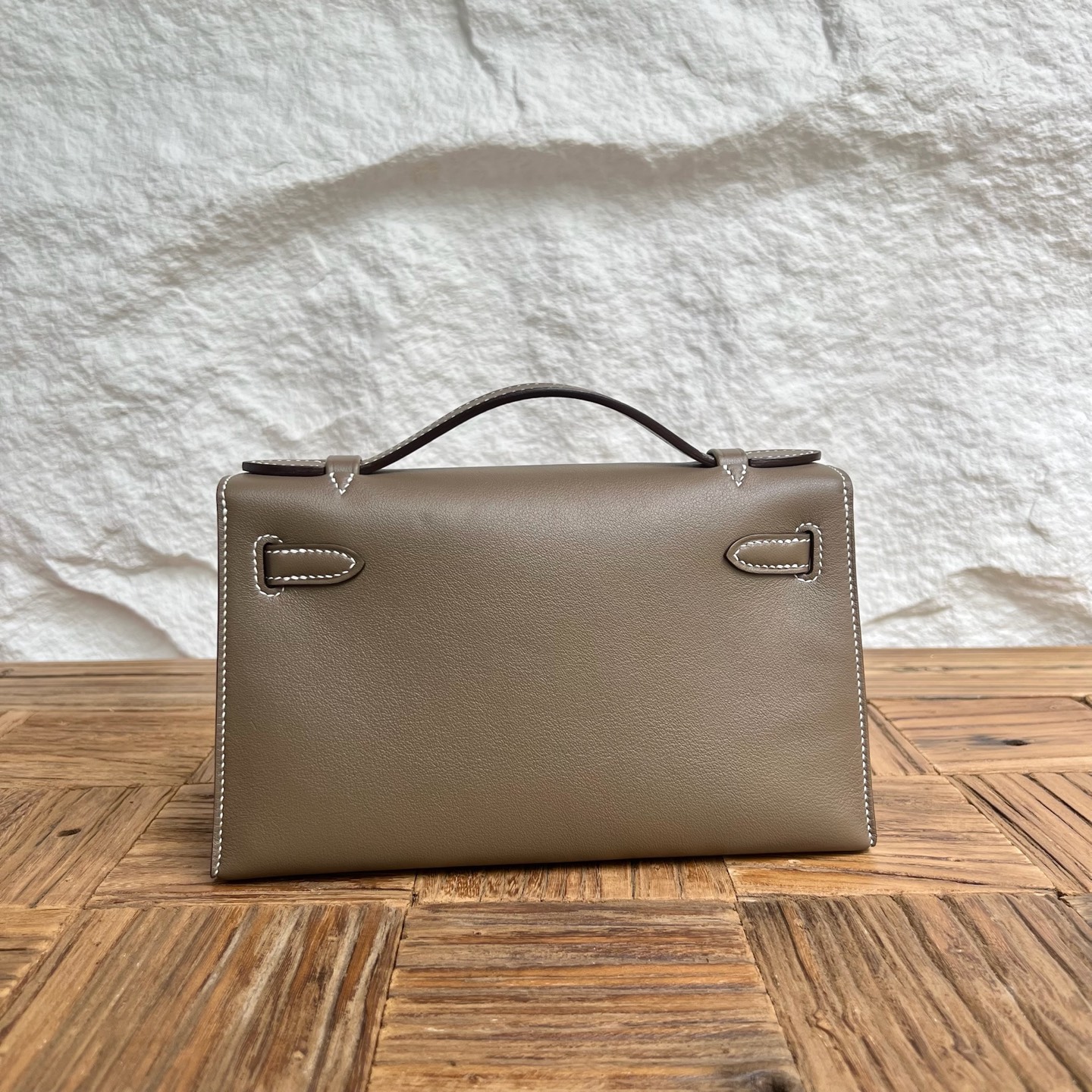 Mini Kelly Pochette 22cm Swift Color: Ck18 Elephant Gray Etoupe Phw Top craftsmanship, fully handmade wax thread sewing Silver buckle customized✈️ - Image 11
