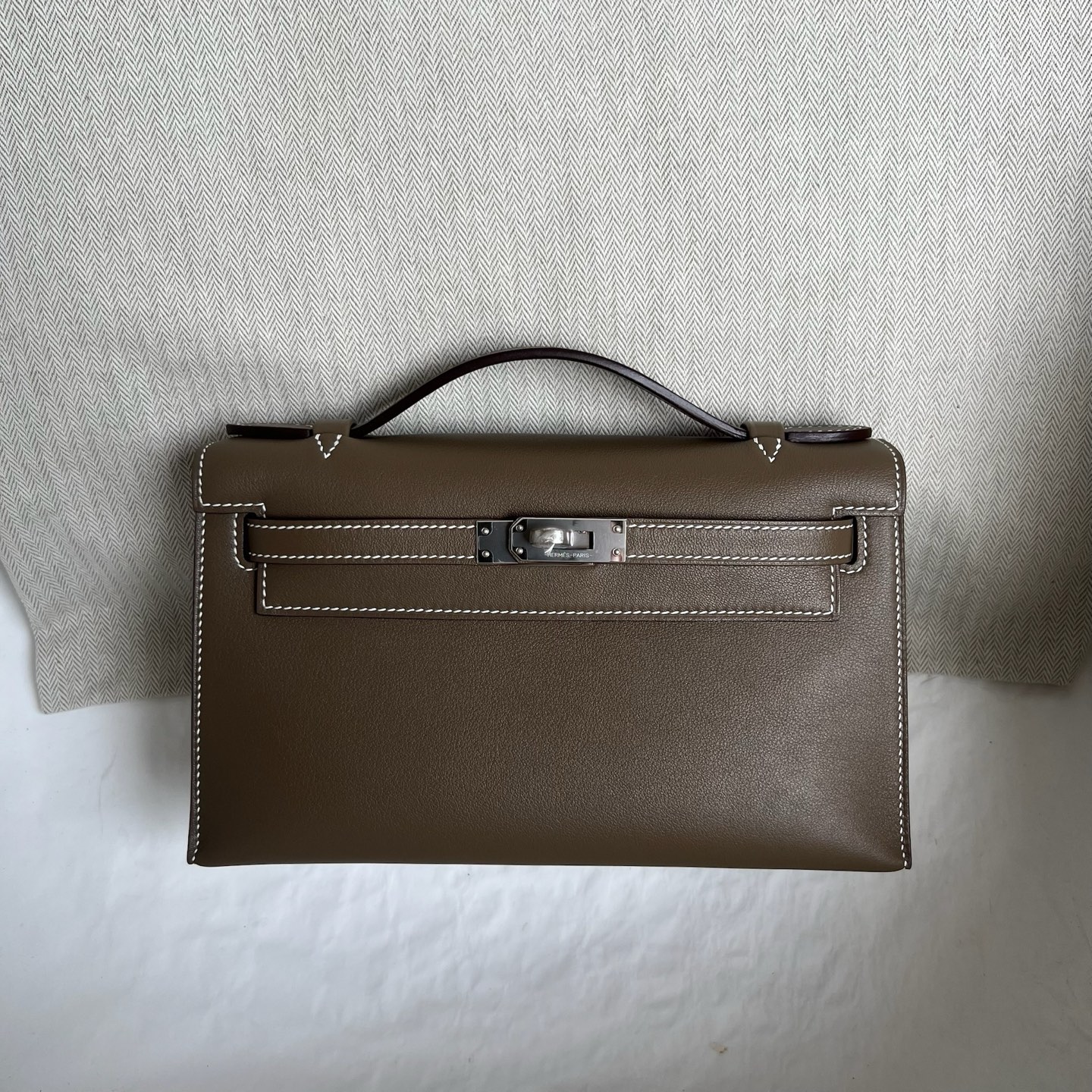 Mini Kelly Pochette 22cm Swift Color: Ck18 Elephant Gray Etoupe Phw Top craftsmanship, fully handmade wax thread sewing Silver buckle customized✈️ - Image 12
