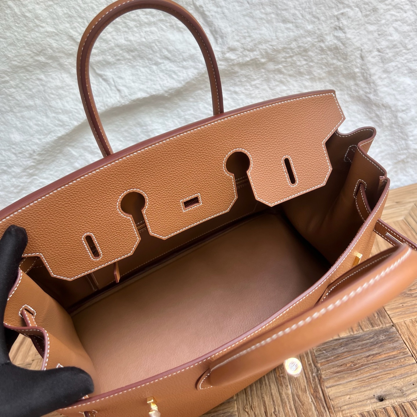 Birkin 35cm Togo original imported German calfskin Color: CC37 golden brown Gold Fully handmade wax thread sewing Gold buckle customized✈️ - Image 4