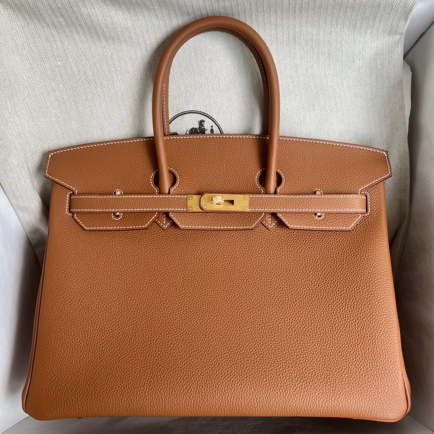 Birkin 35cm Togo original imported German calfskin Color: CC37 golden brown Gold Fully handmade wax thread sewing Gold buckle customized✈️ - Image 10