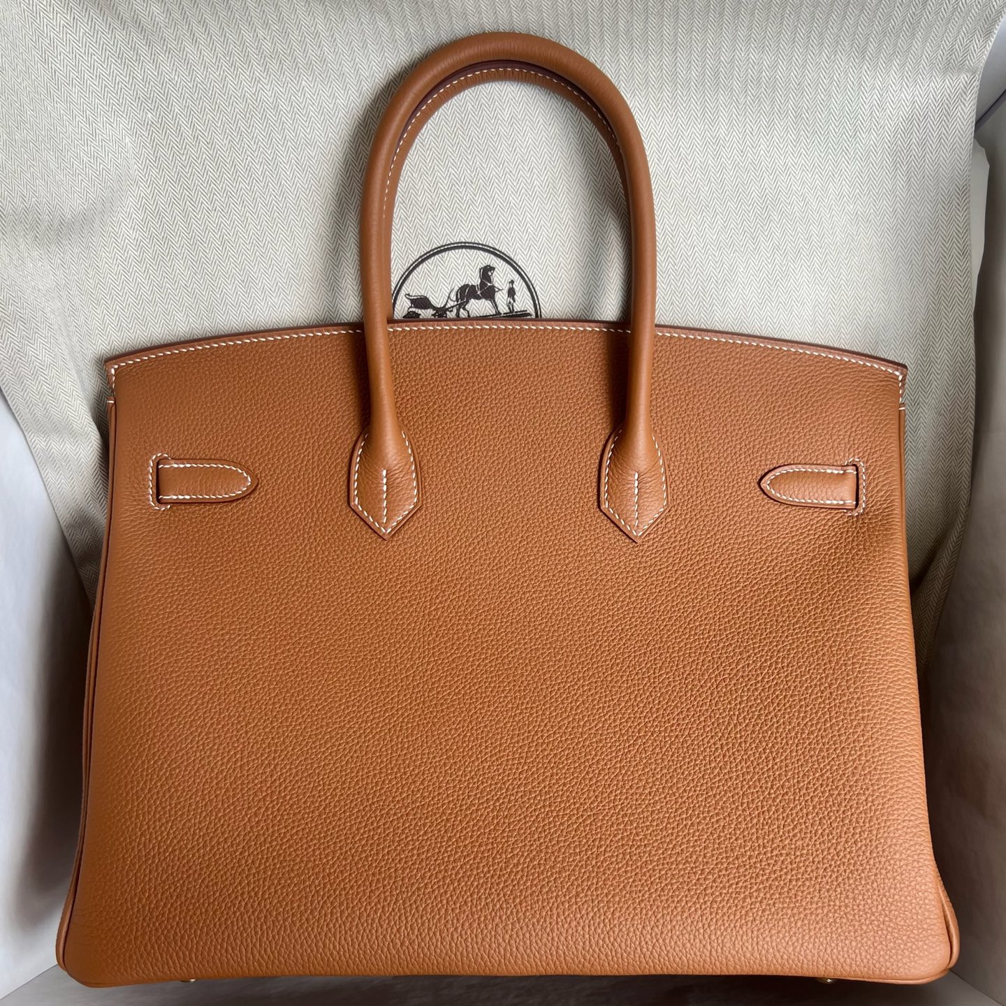 Birkin 35cm Togo original imported German calfskin Color: CC37 golden brown Gold Fully handmade wax thread sewing Gold buckle customized✈️ - Image 11
