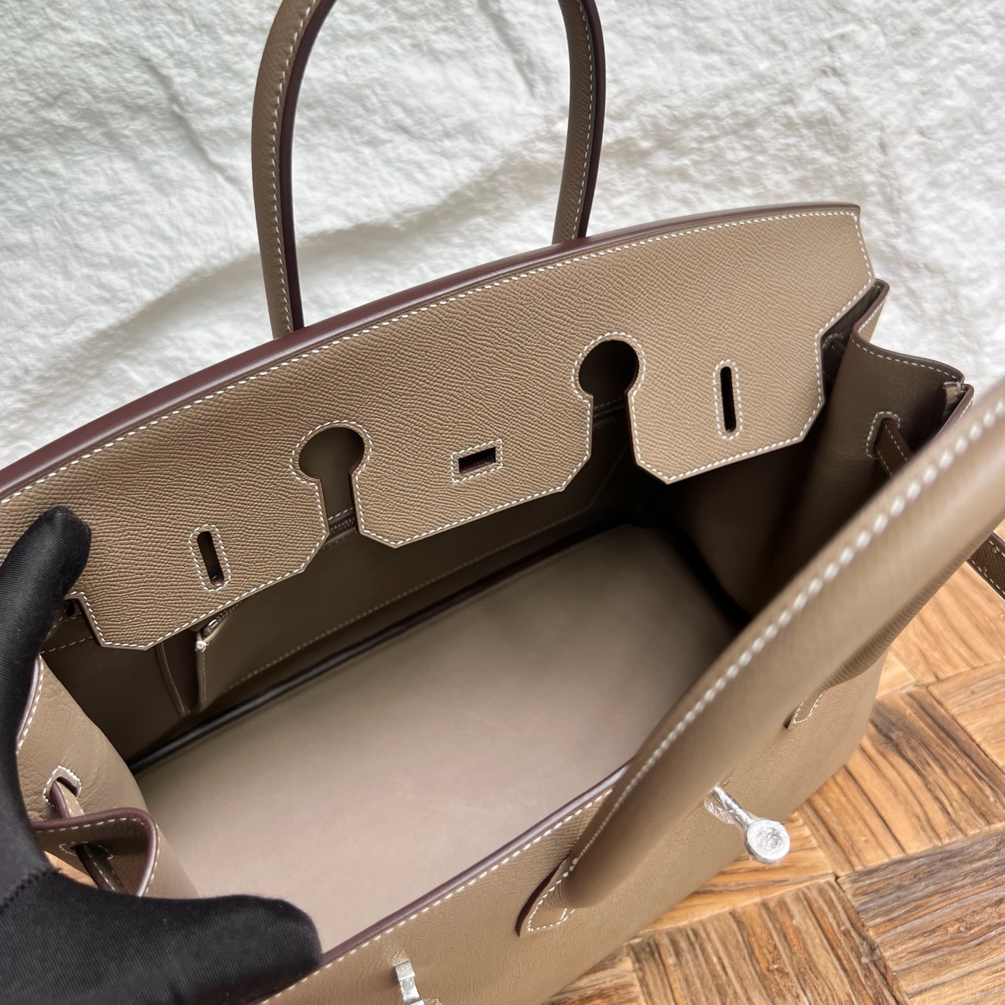 Birkin 35cm Epsom Color: Ck18 elephant gray Etoupe fully handmade wax stitching Silver buckle customized✈️ - Image 4
