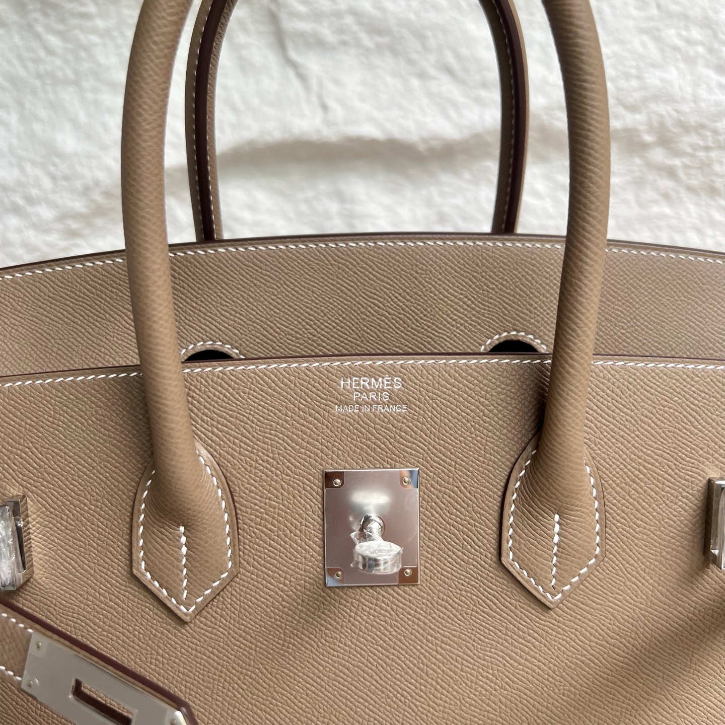 Birkin 35cm Epsom Color: Ck18 elephant gray Etoupe fully handmade wax stitching Silver buckle customized✈️ - Image 6