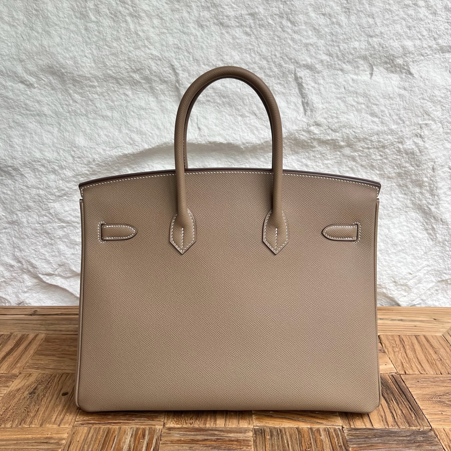 Birkin 35cm Epsom Color: Ck18 elephant gray Etoupe fully handmade wax stitching Silver buckle customized✈️ - Image 7
