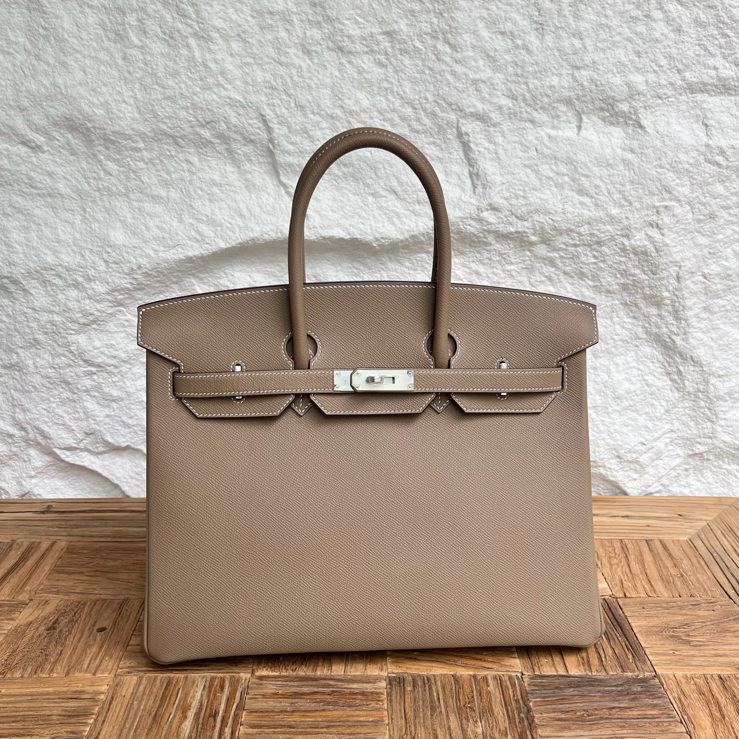 Birkin 35cm Epsom Color: Ck18 elephant gray Etoupe fully handmade wax stitching Silver buckle customized✈️ - Image 12