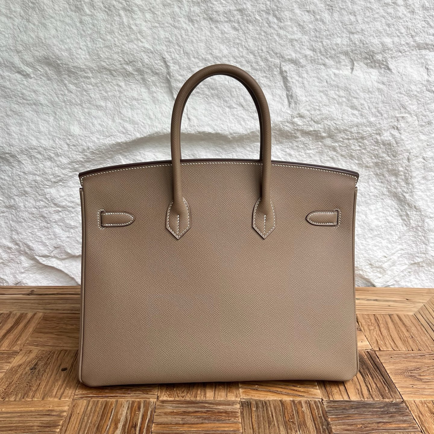 Birkin 35cm Epsom Color: Ck18 elephant gray Etoupe fully handmade wax stitching Silver buckle customized✈️ - Image 13