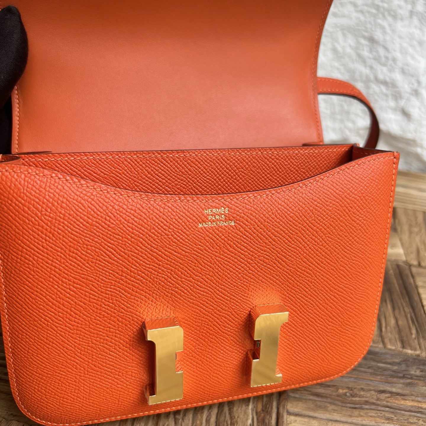 Constance 18cm mirror style🪞Epsom Color: 9J flame orange, fully handmade wax stitching Gold buckle customized✈️ - Image 5