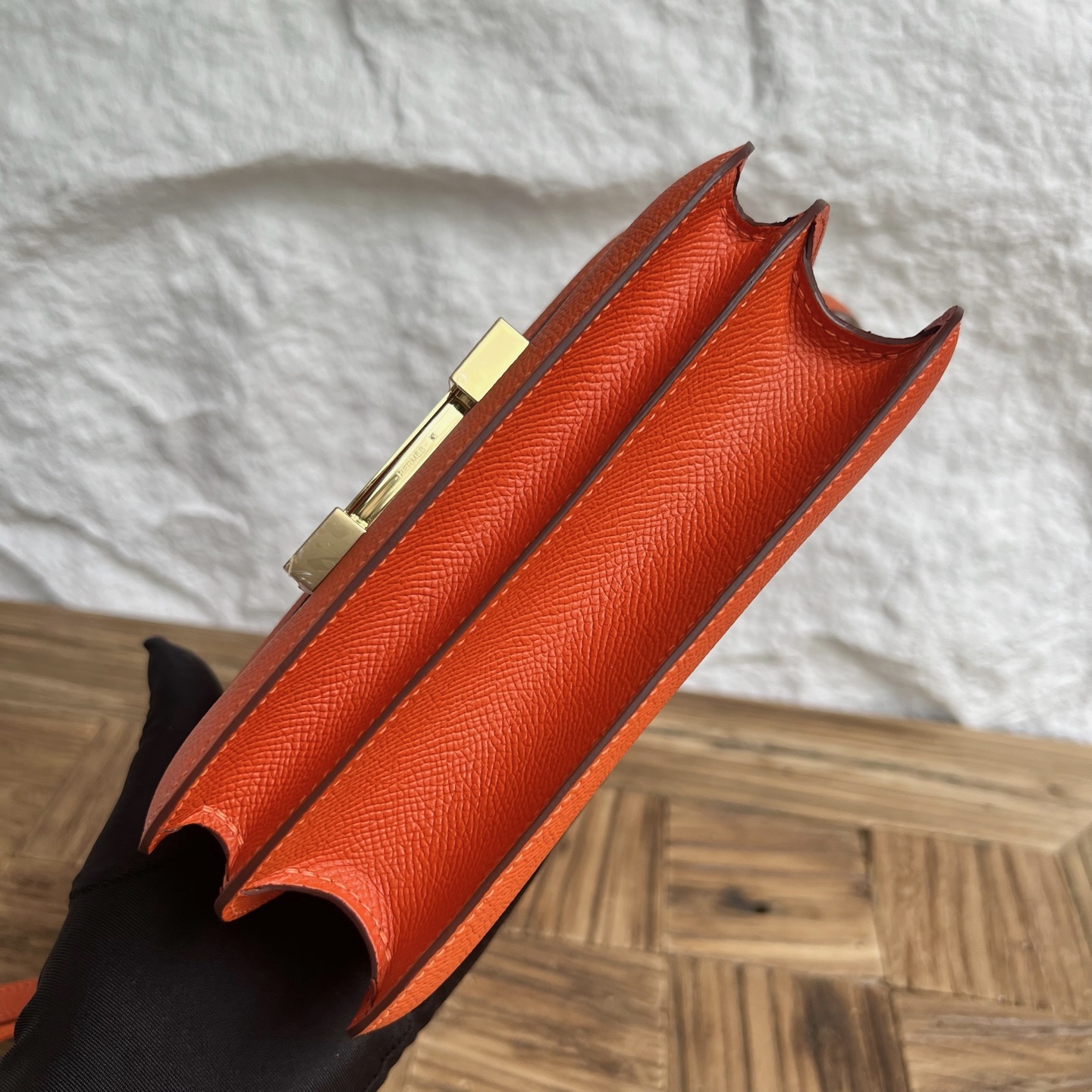 Constance 18cm mirror style🪞Epsom Color: 9J flame orange, fully handmade wax stitching Gold buckle customized✈️ - Image 10