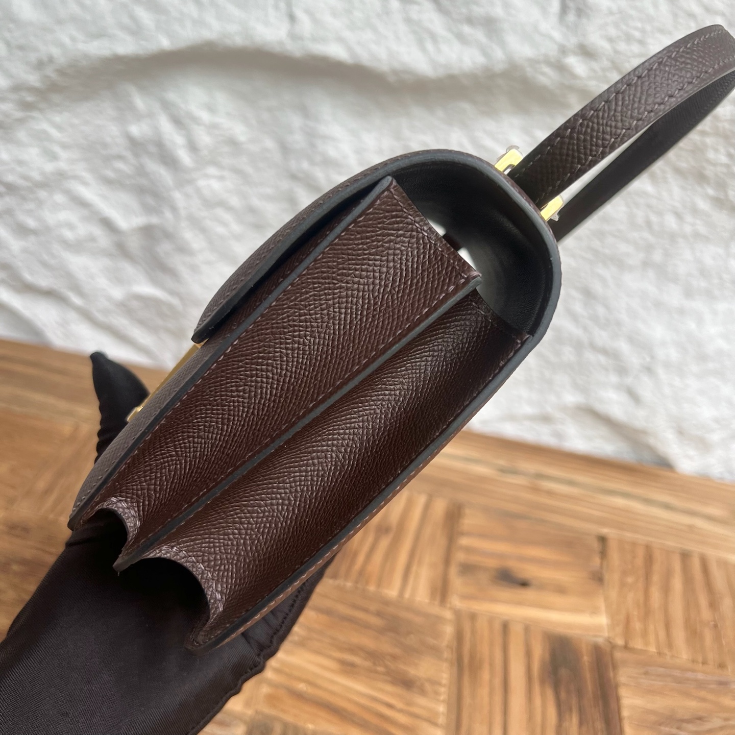 Constance 18cm mirror style🪞Epsom Color: CC47 chocolate 🍫 Fully handmade wax thread sewing Gold buckle customized✈️ - Image 3