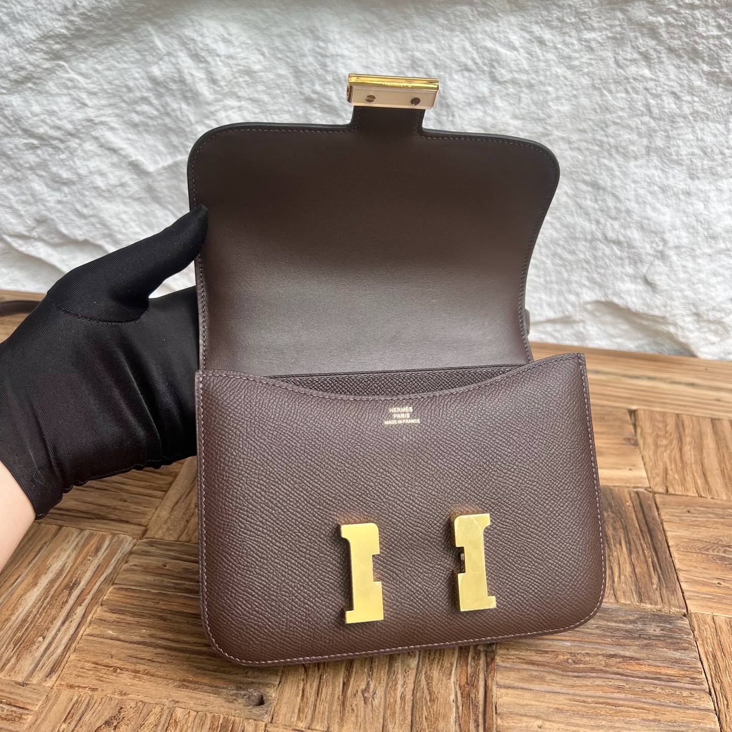 Constance 18cm mirror style🪞Epsom Color: CC47 chocolate 🍫 Fully handmade wax thread sewing Gold buckle customized✈️ - Image 4