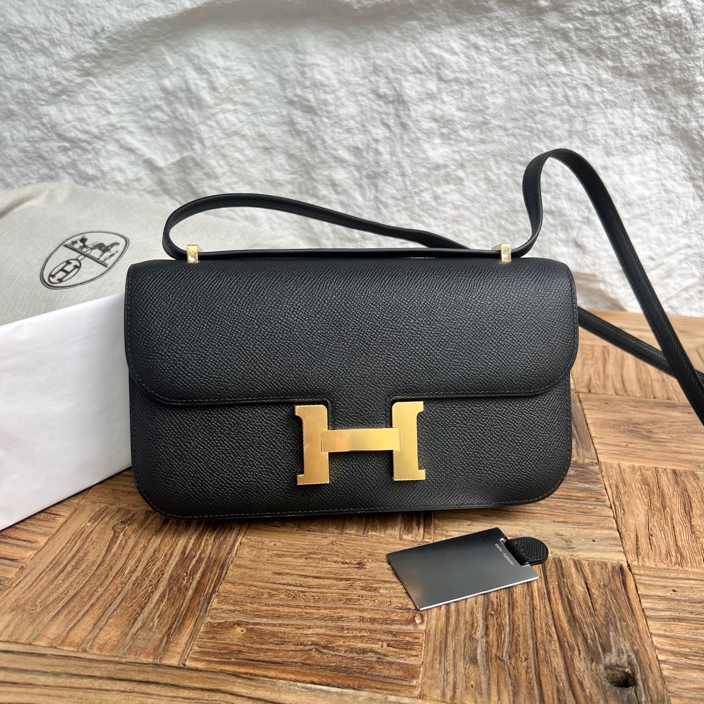 Constance elan 23cm🪞Mirror style Epsom Color: CC89 black Noir fully handmade wax thread sewing Ghw Stock
