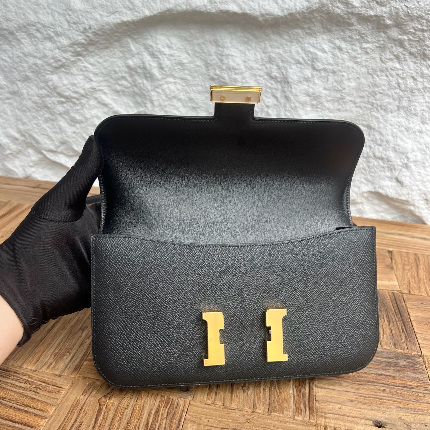 Constance elan 23cm🪞Mirror style Epsom Color: CC89 black Noir fully handmade wax thread sewing Ghw Stock - Image 4