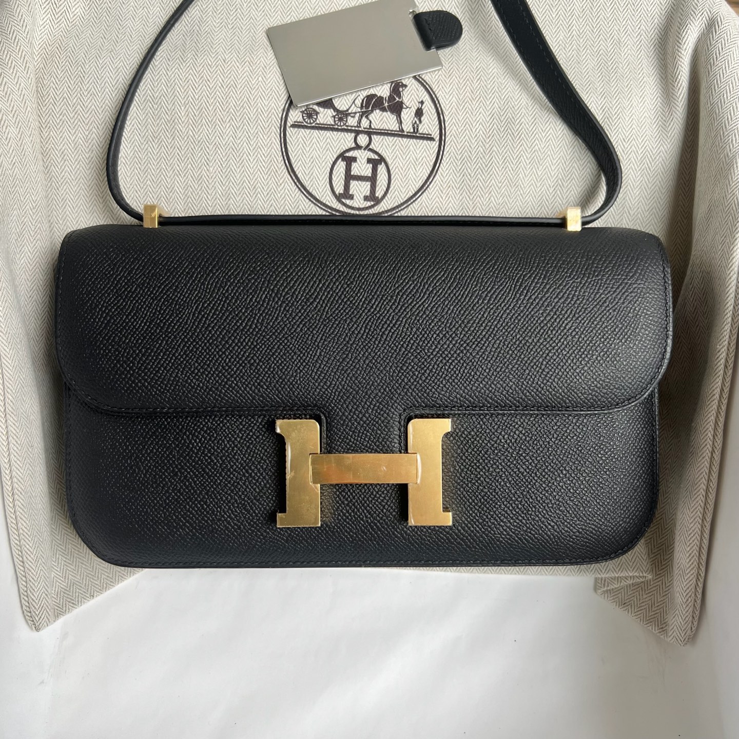 Constance elan 23cm🪞Mirror style Epsom Color: CC89 black Noir fully handmade wax thread sewing Ghw Stock - Image 10