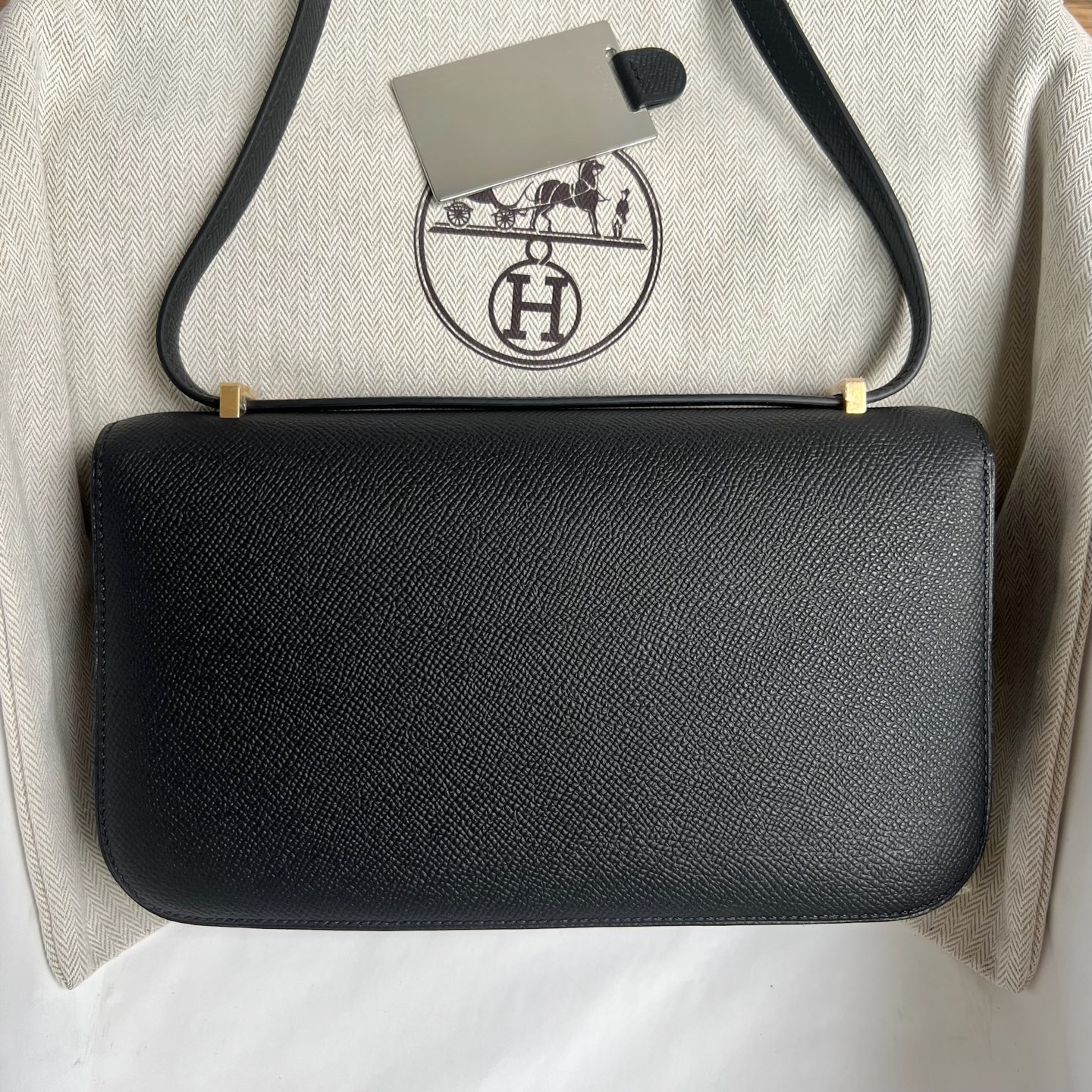 Constance elan 23cm🪞Mirror style Epsom Color: CC89 black Noir fully handmade wax thread sewing Ghw Stock - Image 11