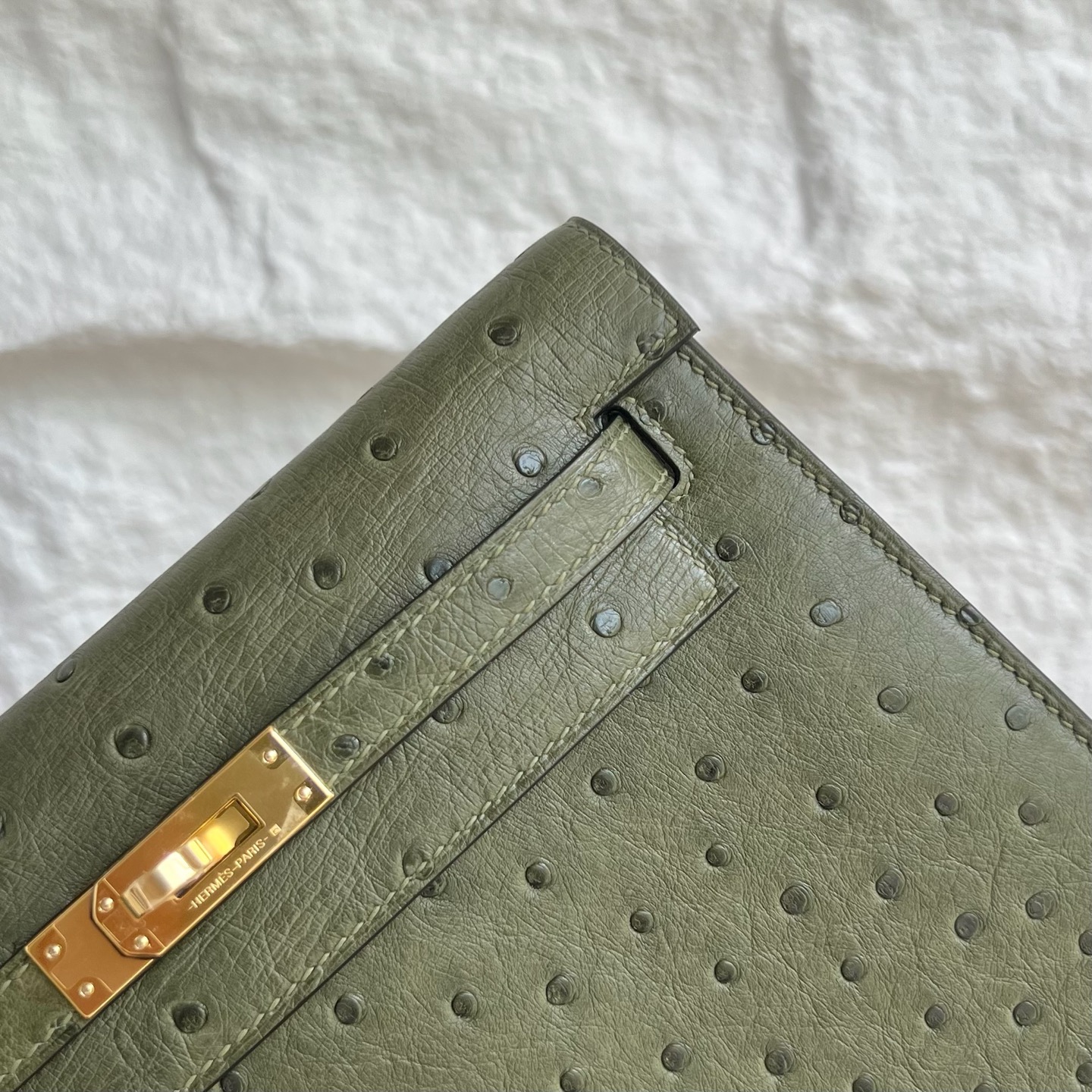 Kellydanse 22cm Ostrich Color: 6H olive green, fully handmade wax stitching Gold buckle customized✈️ - Image 2