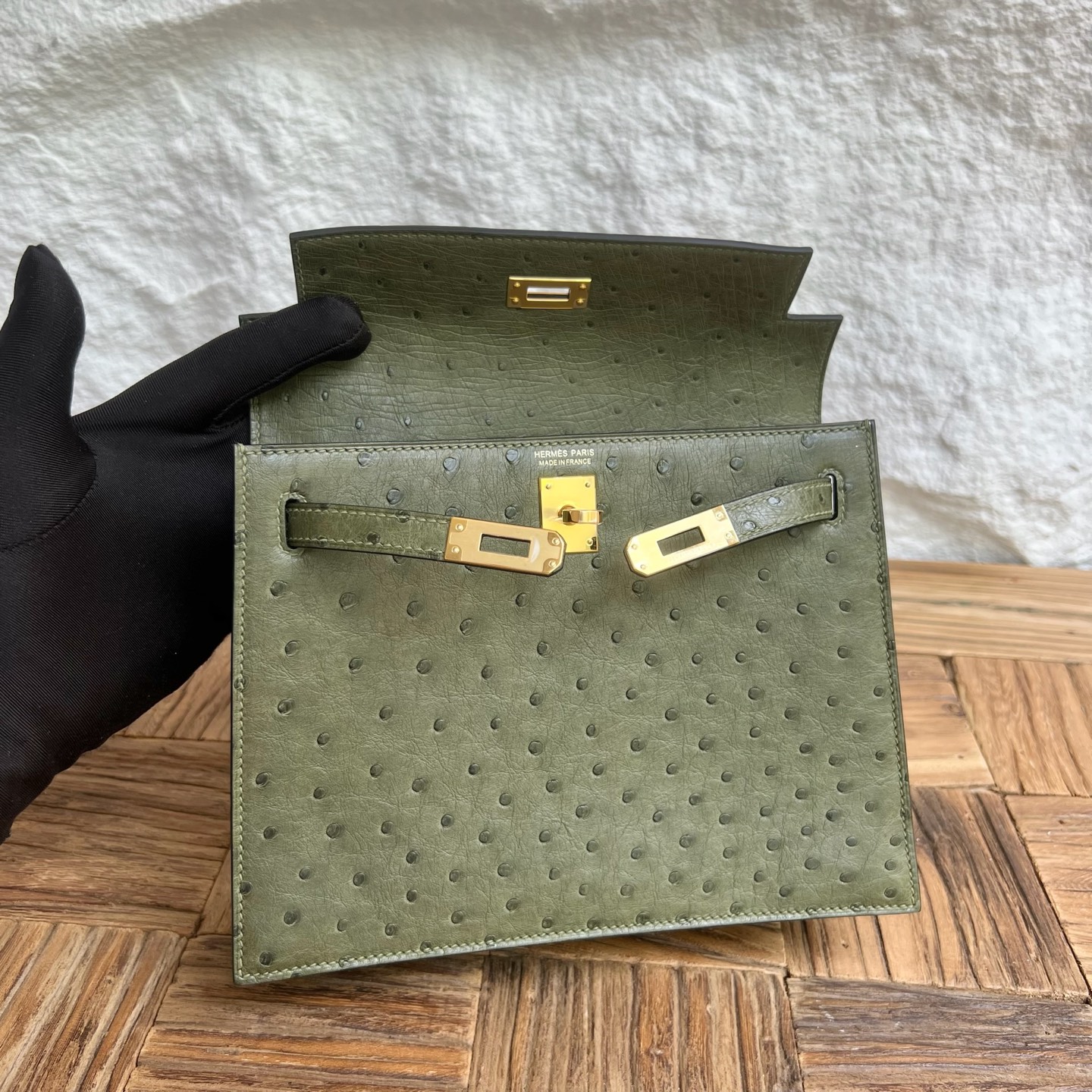 Kellydanse 22cm Ostrich Color: 6H olive green, fully handmade wax stitching Gold buckle customized✈️ - Image 7