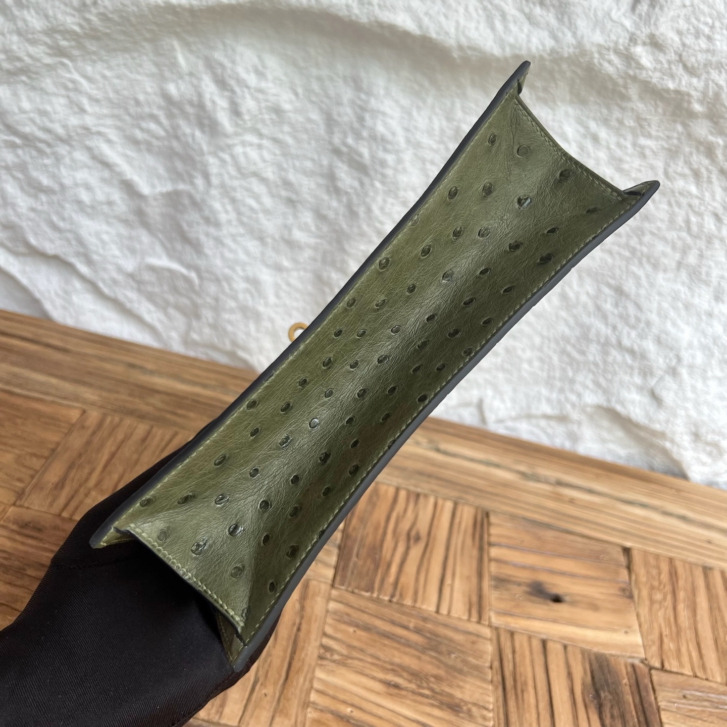 Kellydanse 22cm Ostrich Color: 6H olive green, fully handmade wax stitching Gold buckle customized✈️ - Image 10