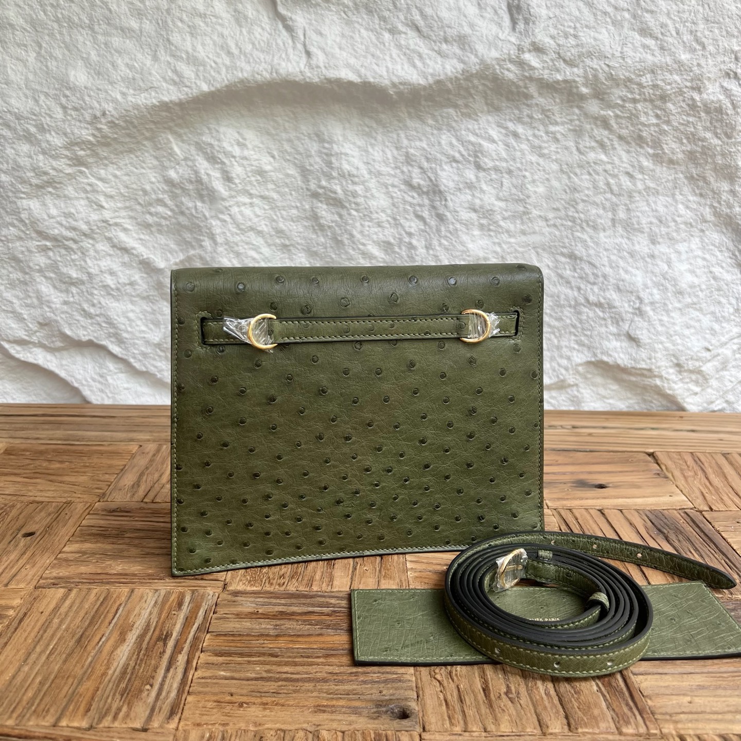 Kellydanse 22cm Ostrich Color: 6H olive green, fully handmade wax stitching Gold buckle customized✈️ - Image 12