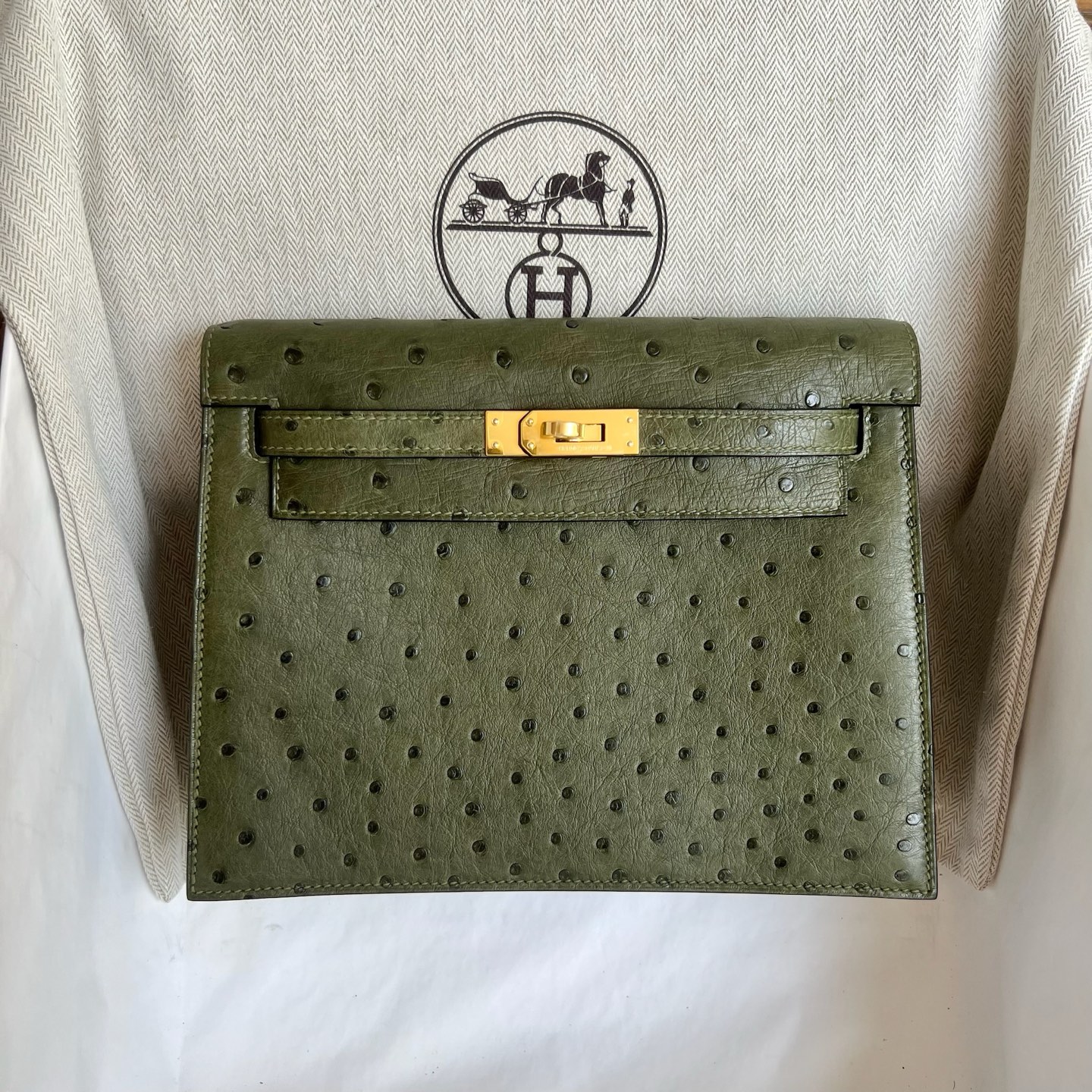 Kellydanse 22cm Ostrich Color: 6H olive green, fully handmade wax stitching Gold buckle customized✈️ - Image 13