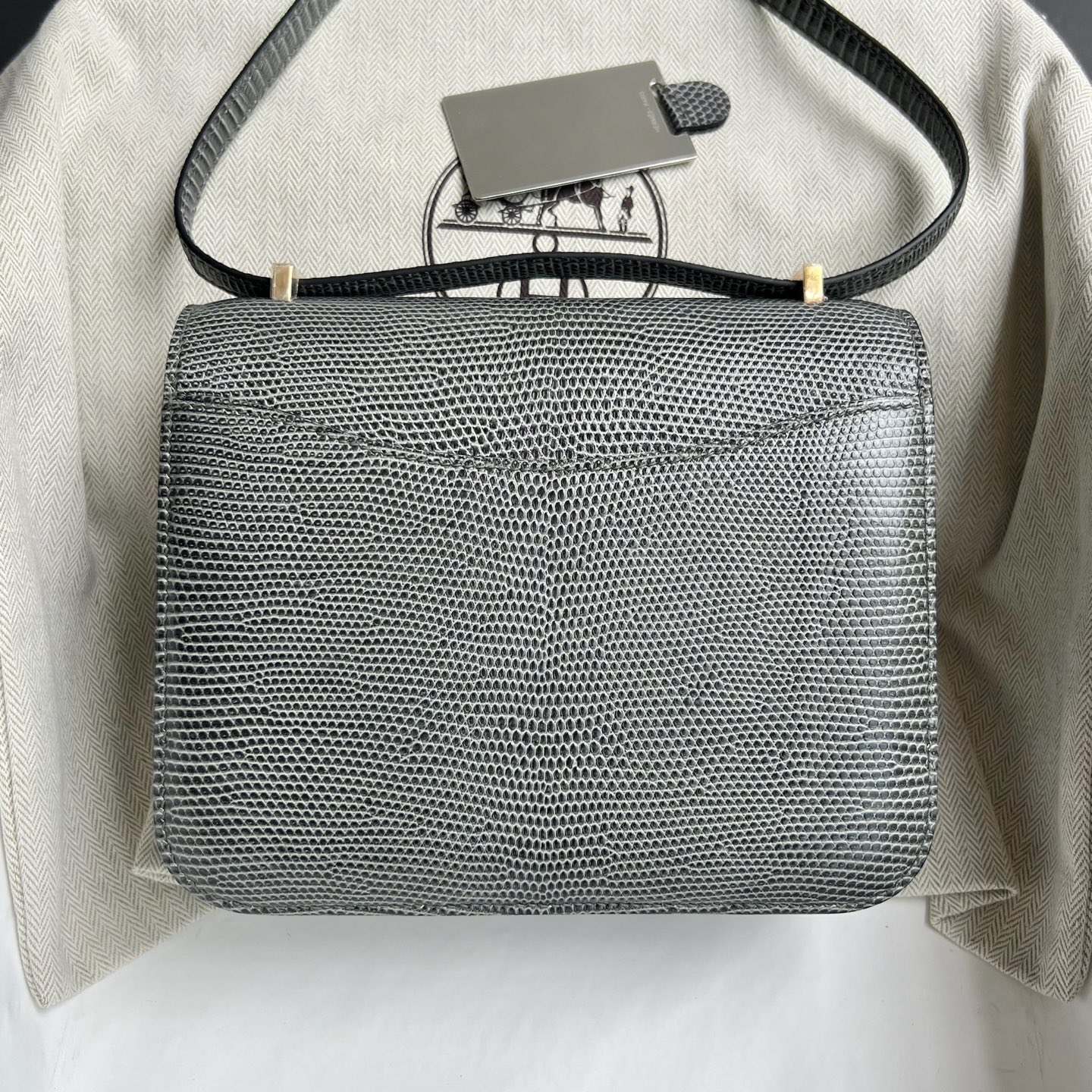 Constance 18cm Lizard original imported lizard skin Color: CC84 dark gray Gris Fonce Fully handmade wax thread sewing, gold buckle, customized✈️ - Image 12