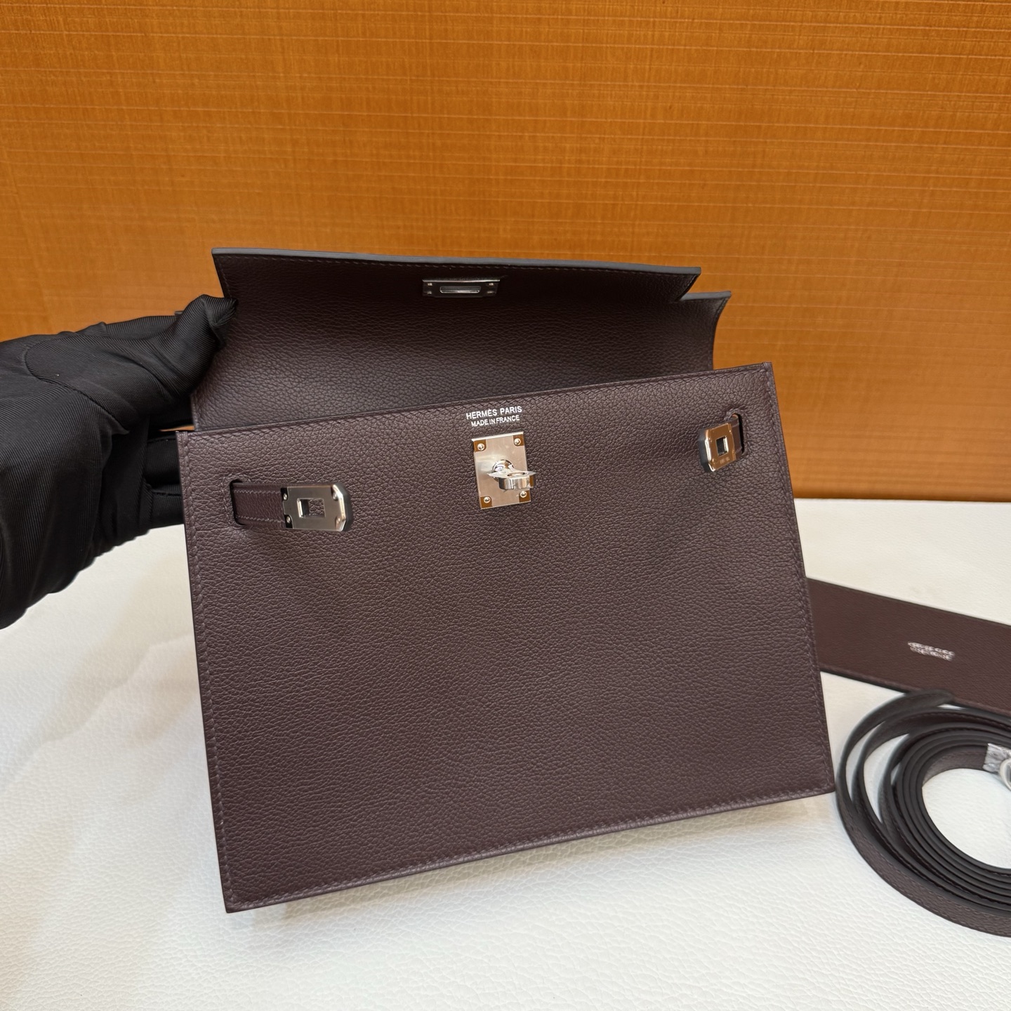 Kelly danse 22cm Evercolor Color: Ck46 ebony color Ebene fully handmade wax stitching Silver buckle customized✈️ - Image 8