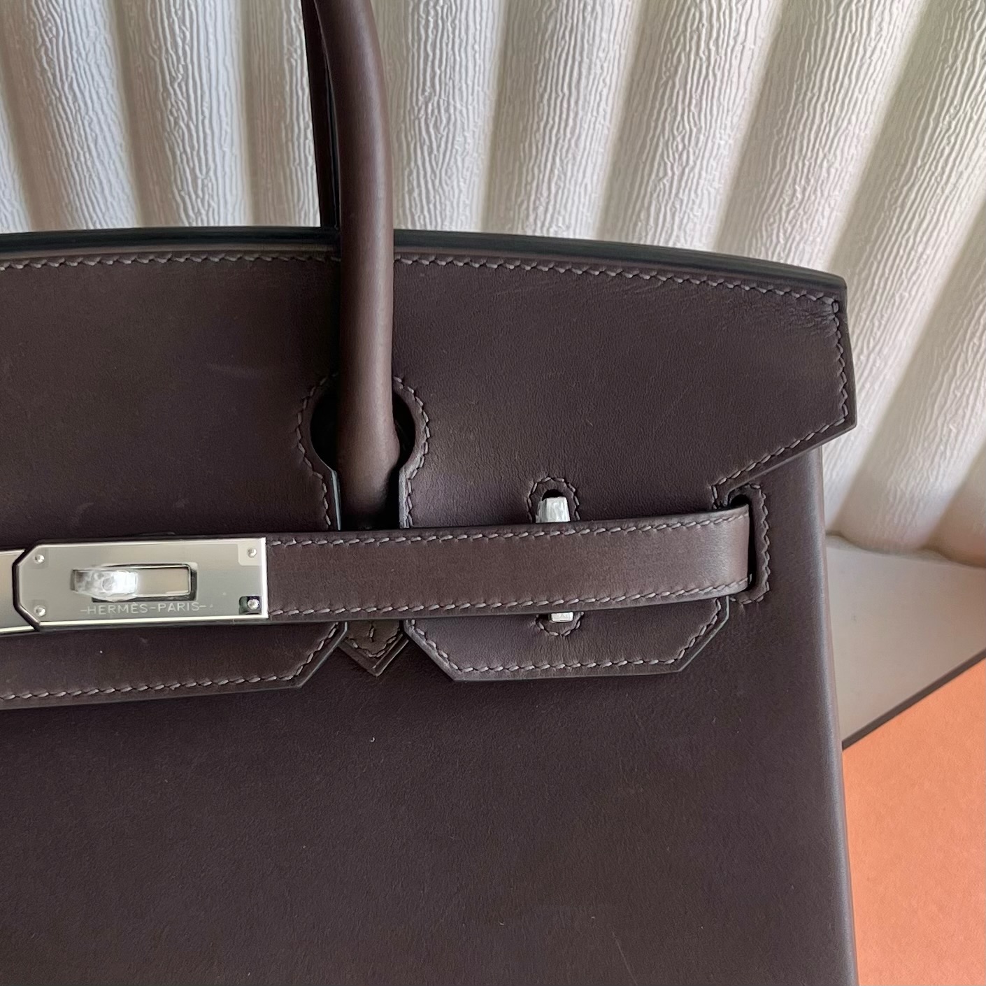 Birkin 30cm Barenia plain saddle leather Color: Ck46 ebony color Ebene silver buckle fully handmade wax stitching Phw customized✈️ - Image 2