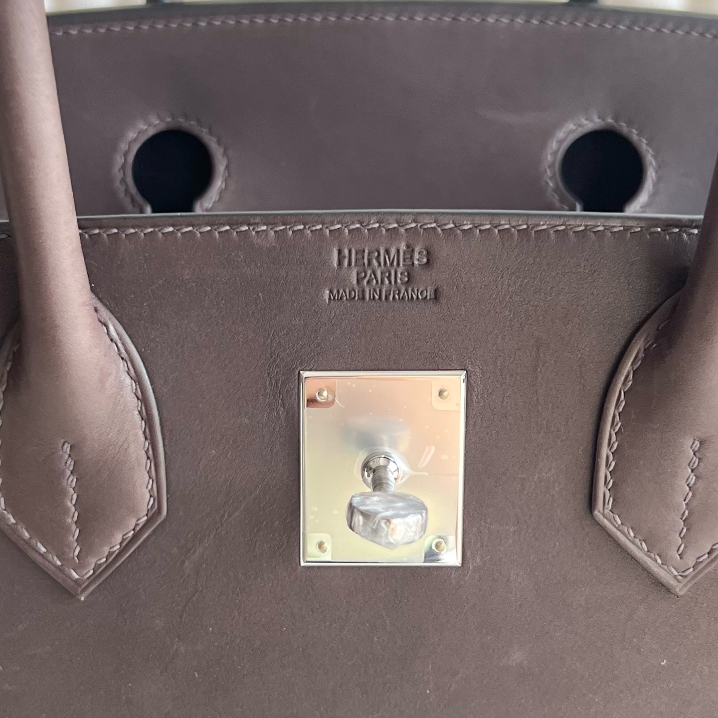Birkin 30cm Barenia plain saddle leather Color: Ck46 ebony color Ebene silver buckle fully handmade wax stitching Phw customized✈️ - Image 7