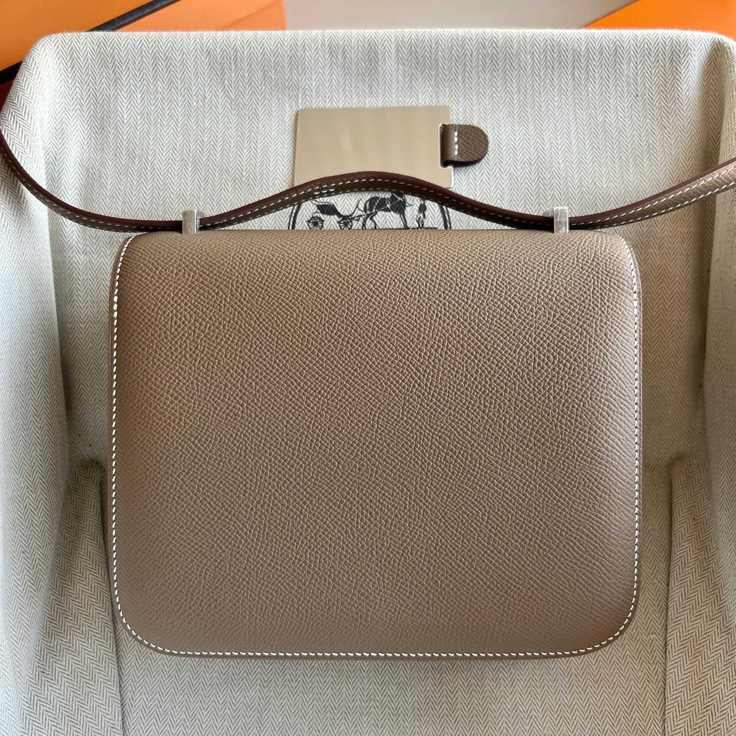 In stock Constance 1-18 mirror style🪞Epsom Color: Ck18 elephant gray Etoupe fully handmade wax stitching Silver buckle Stock - Image 11