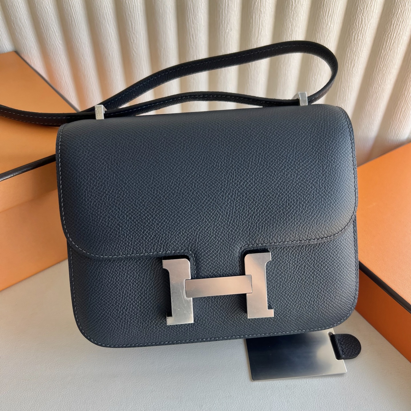 Constance 1-18 Mirror Style🪞Epsom Color: 2Z Midnight Blue Blue Nuit Fully handmade wax stitching Silver buckle customized✈️