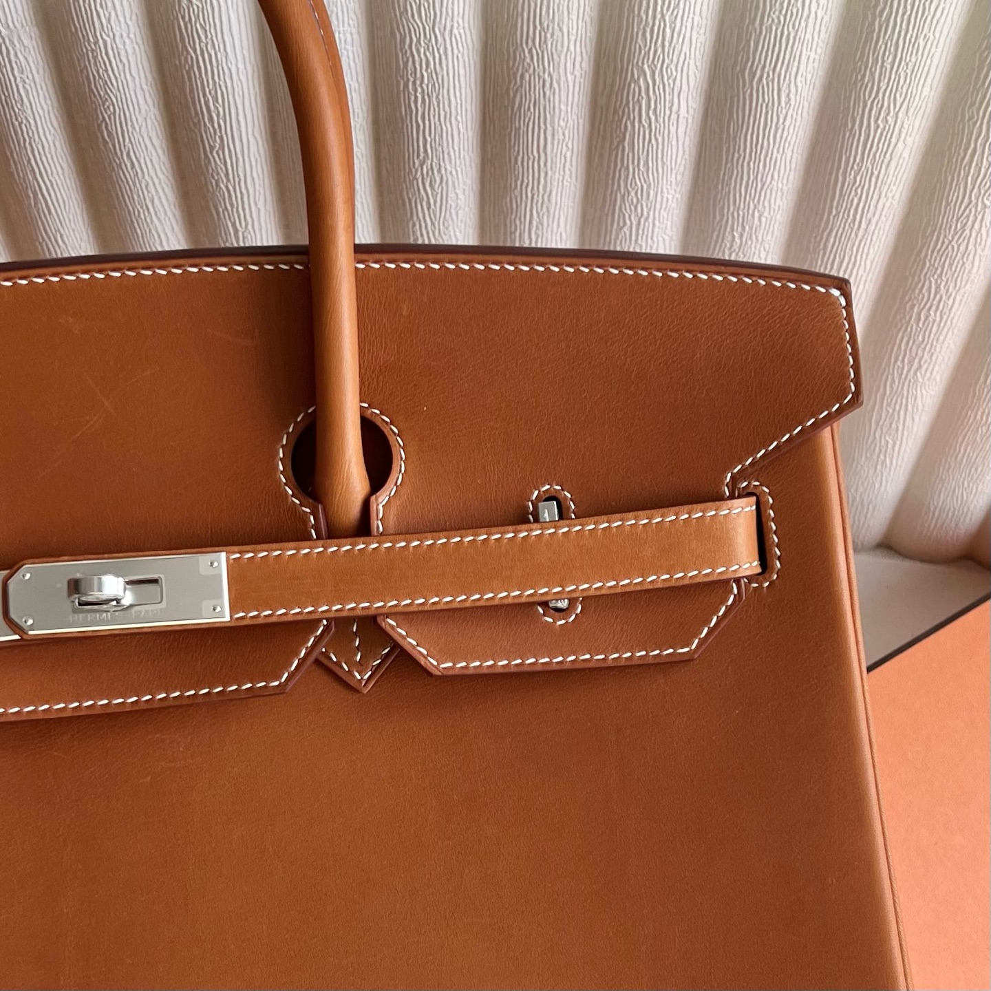 Birkin 35cm Barenia plain saddle leather Color: 34 original colors, silver buckle, fully handmade wax stitching Original hardware hand-engraved PHW customized✈️ - Image 2