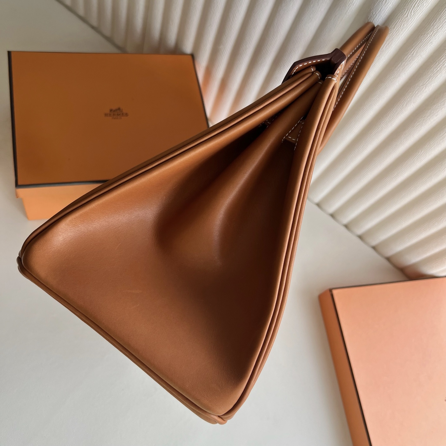 Birkin 35cm Barenia plain saddle leather Color: 34 original colors, silver buckle, fully handmade wax stitching Original hardware hand-engraved PHW customized✈️ - Image 3