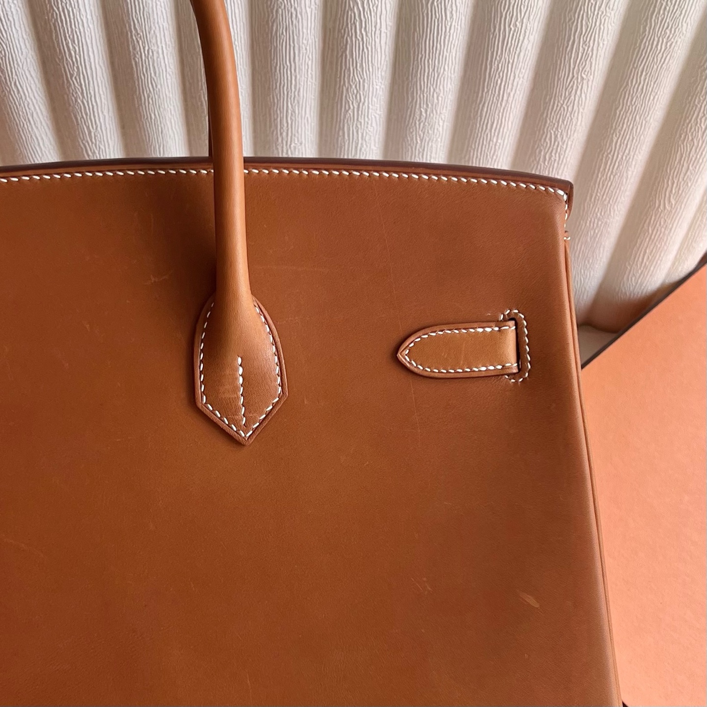 Birkin 35cm Barenia plain saddle leather Color: 34 original colors, silver buckle, fully handmade wax stitching Original hardware hand-engraved PHW customized✈️ - Image 5