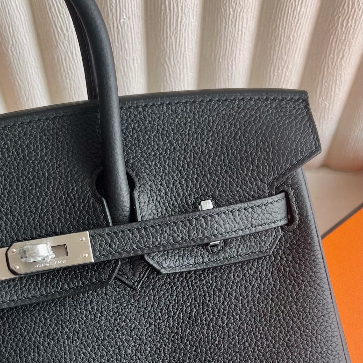 Spot Birkin 25cm Togo original German imported calfskin Color: Ck89 black Noir fully handmade wax thread sewing silver buckle Stock - Image 2