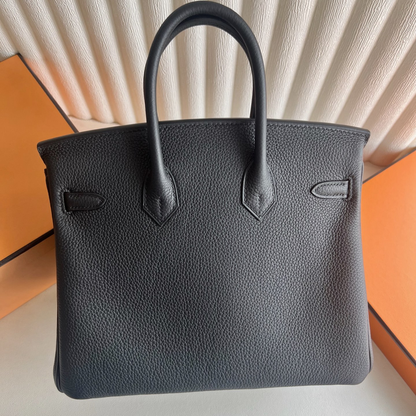 Spot Birkin 25cm Togo original German imported calfskin Color: Ck89 black Noir fully handmade wax thread sewing silver buckle Stock - Image 4
