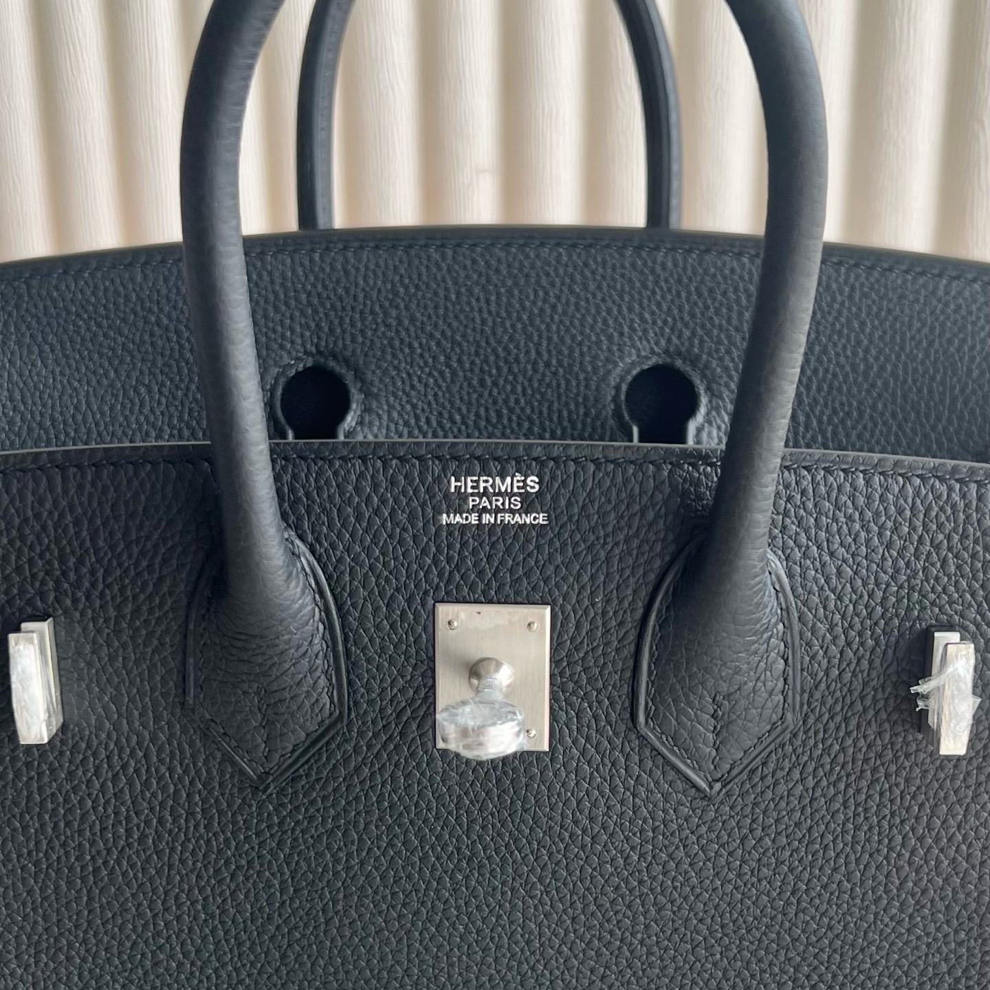 Spot Birkin 25cm Togo original German imported calfskin Color: Ck89 black Noir fully handmade wax thread sewing silver buckle Stock - Image 7