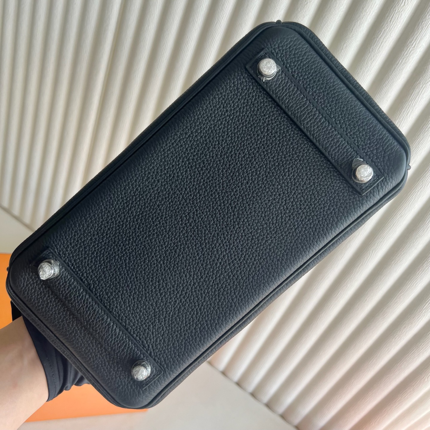 Spot Birkin 25cm Togo original German imported calfskin Color: Ck89 black Noir fully handmade wax thread sewing silver buckle Stock - Image 9