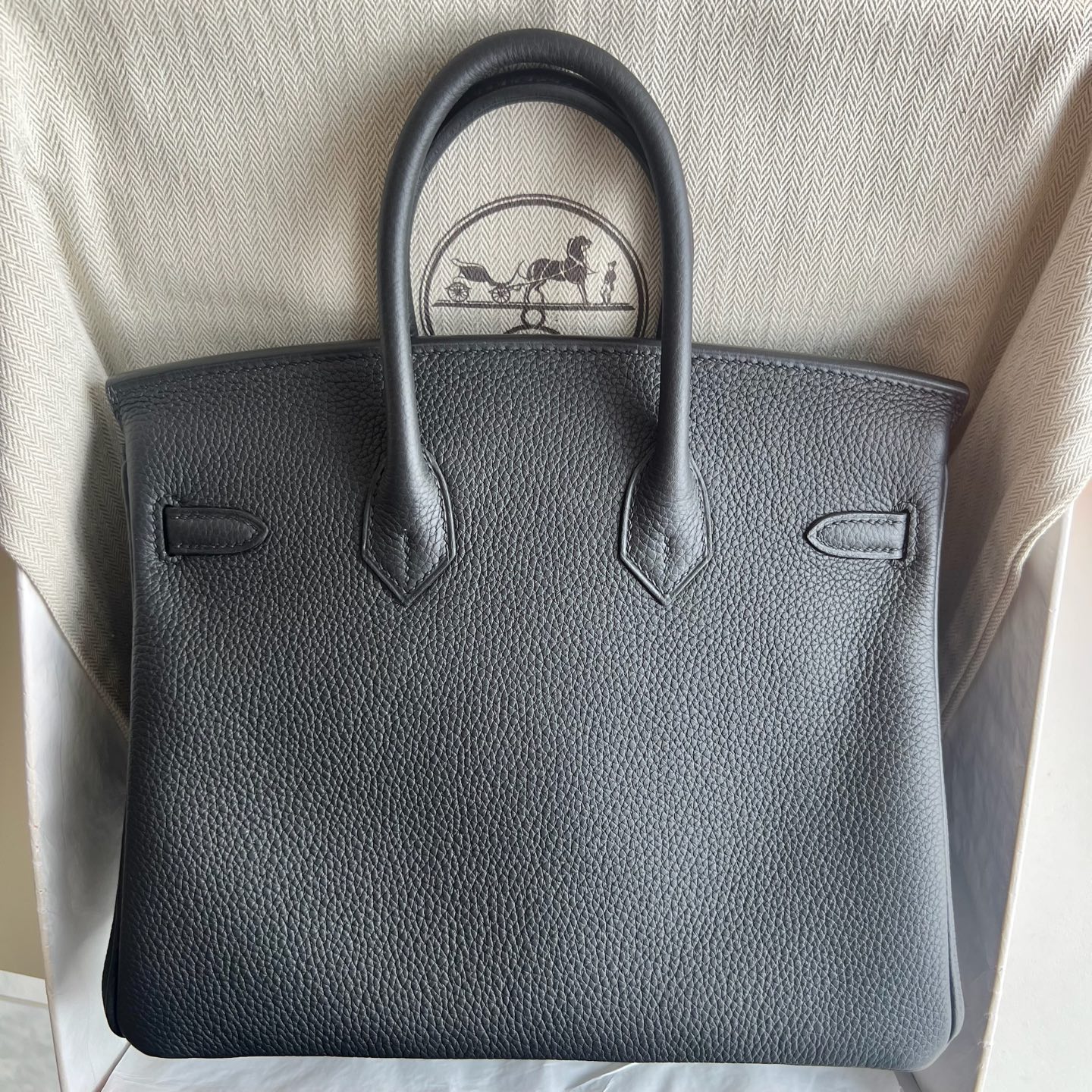 Spot Birkin 25cm Togo original German imported calfskin Color: Ck89 black Noir fully handmade wax thread sewing silver buckle Stock - Image 11