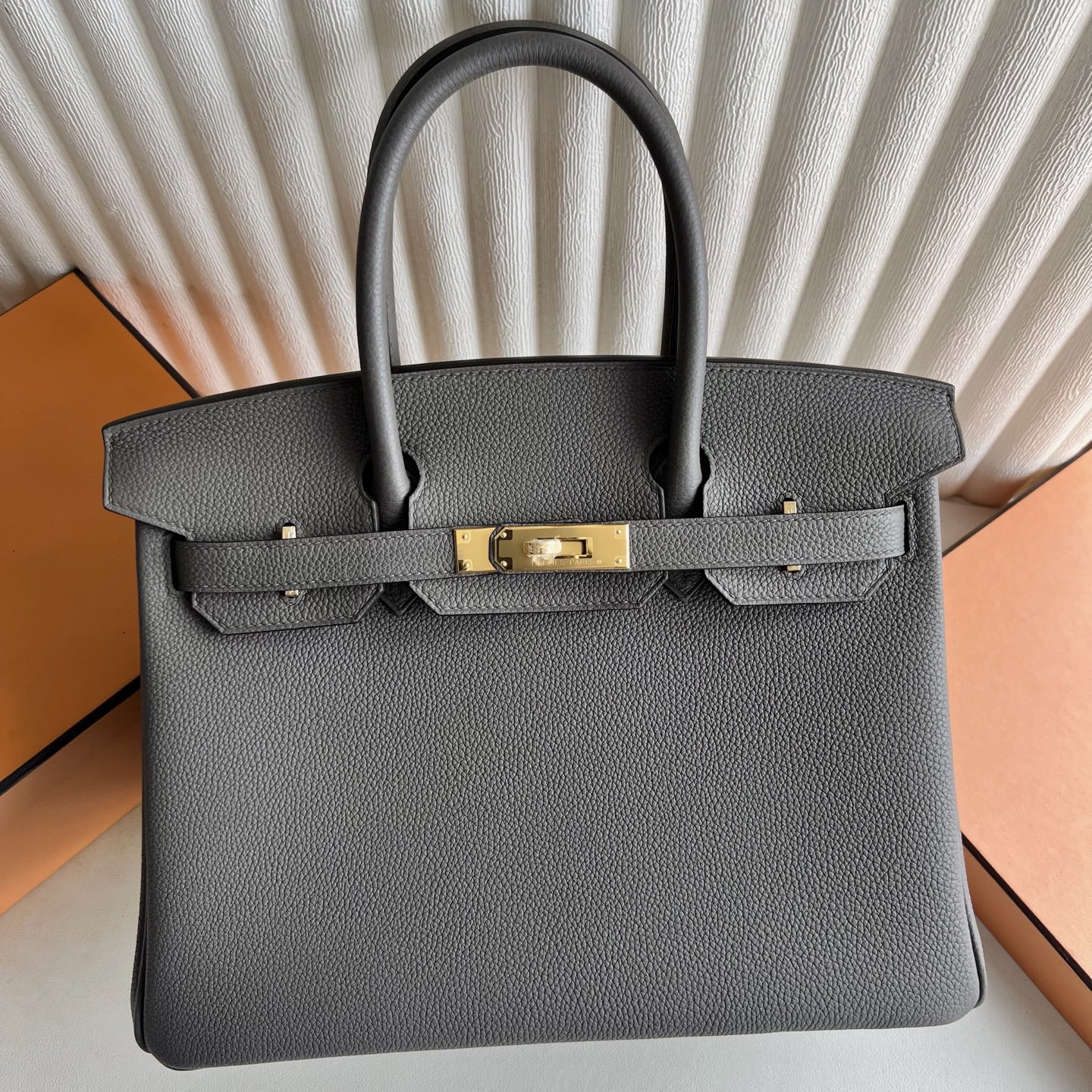 Birkin 30cm Togo original calfskin imported from Germany Color: 8F pewter gray Etain Fully handmade wax thread sewing Gold buckle Customized✈️