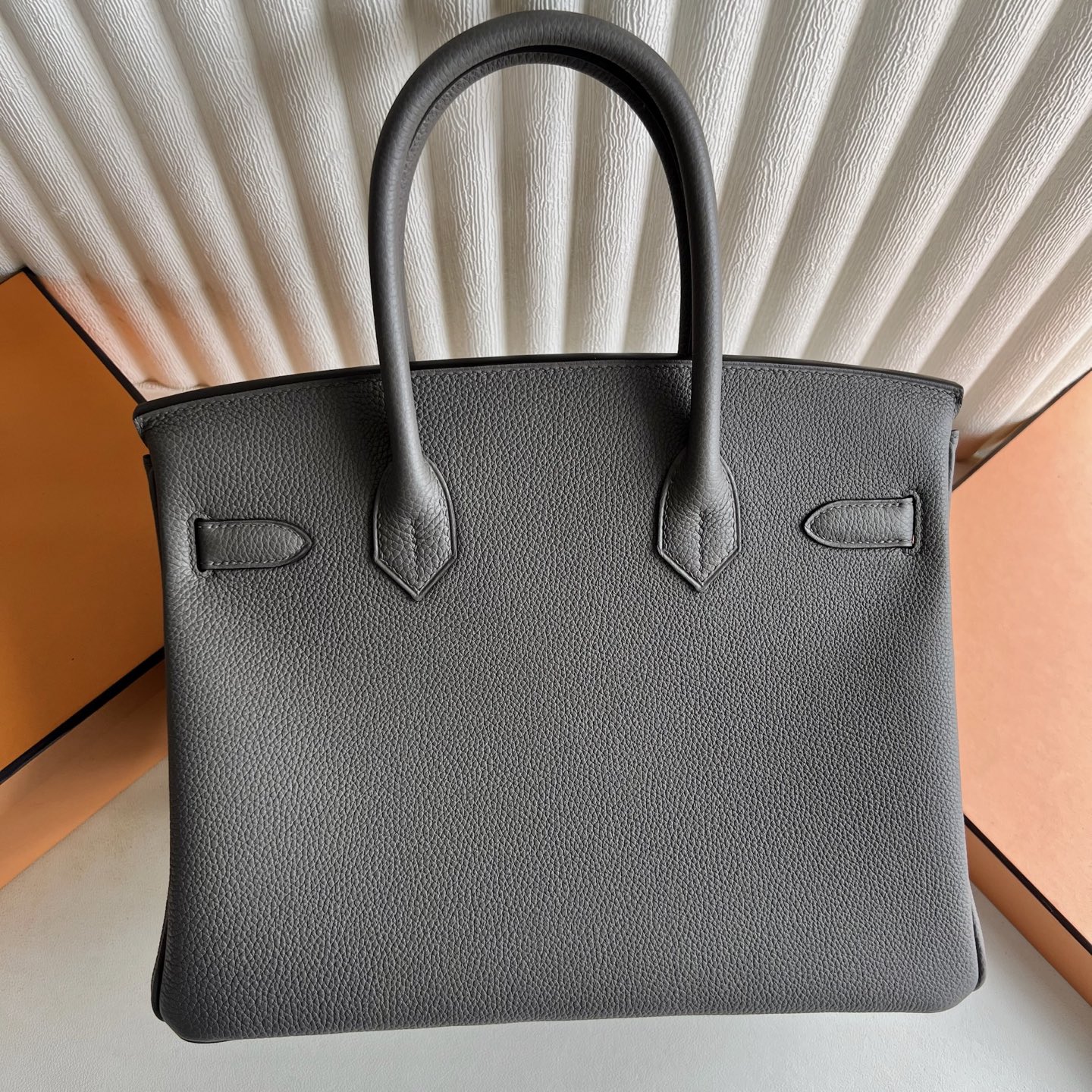 Birkin 30cm Togo original calfskin imported from Germany Color: 8F pewter gray Etain Fully handmade wax thread sewing Gold buckle Customized✈️ - Image 4