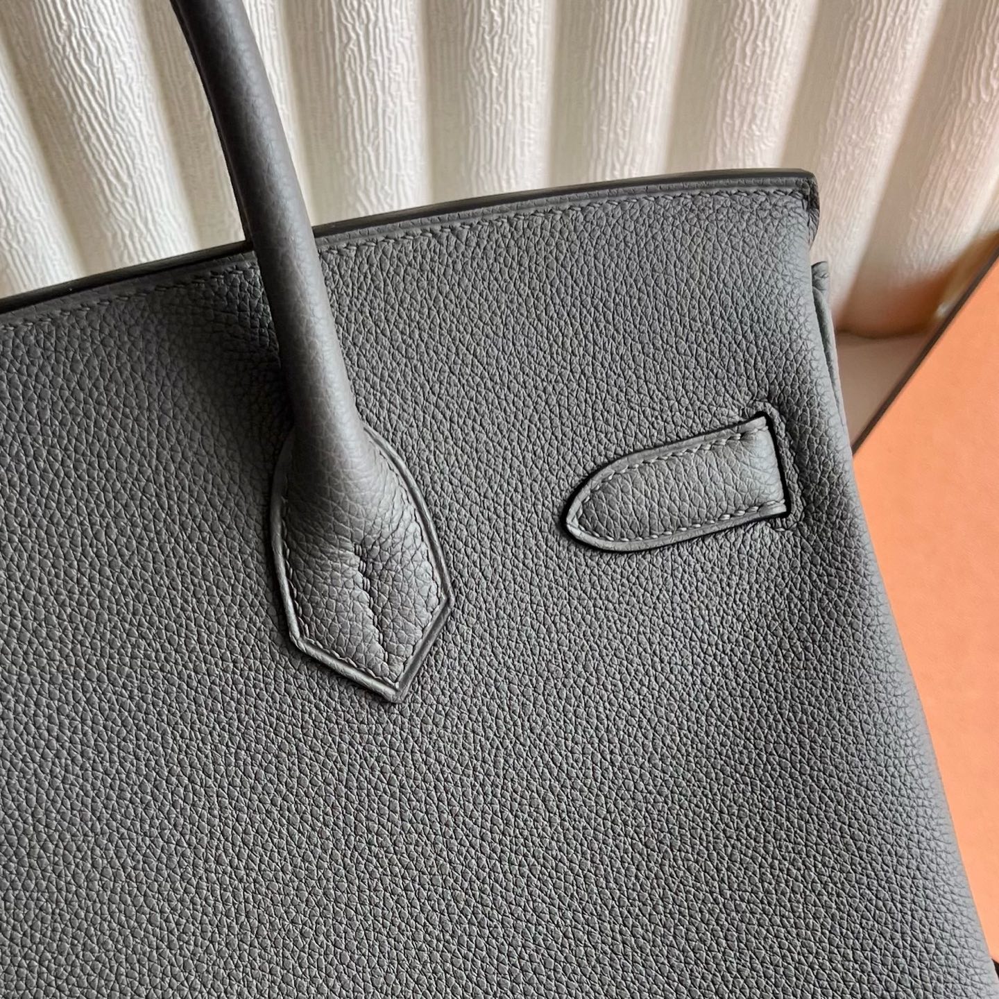 Birkin 30cm Togo original calfskin imported from Germany Color: 8F pewter gray Etain Fully handmade wax thread sewing Gold buckle Customized✈️ - Image 5