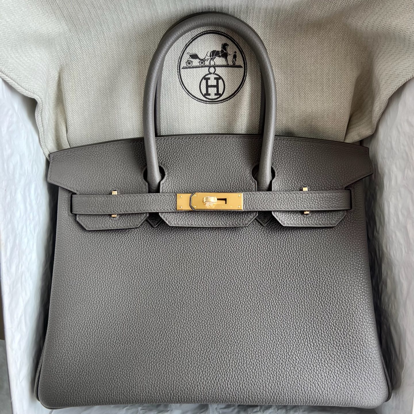 Birkin 30cm Togo original calfskin imported from Germany Color: 8F pewter gray Etain Fully handmade wax thread sewing Gold buckle Customized✈️ - Image 10