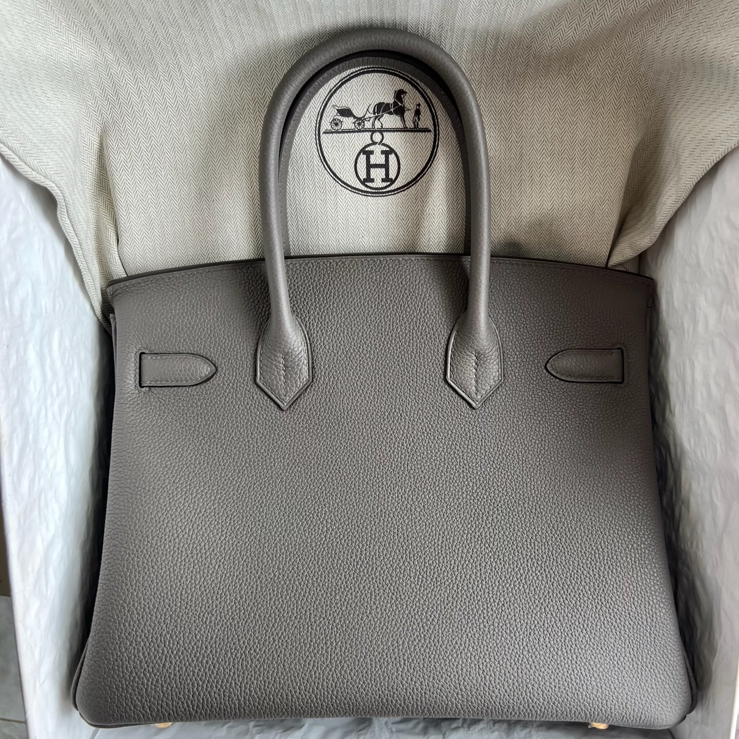 Birkin 30cm Togo original calfskin imported from Germany Color: 8F pewter gray Etain Fully handmade wax thread sewing Gold buckle Customized✈️ - Image 11