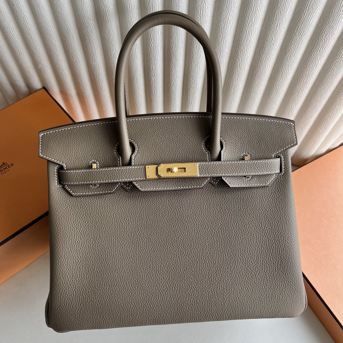 Birkin 30cm Togo original calfskin imported from Germany Color: 18 Elephant Gray Etoupe Fully Handmade Wax Thread Sewing Gold Buckle Customized✈️