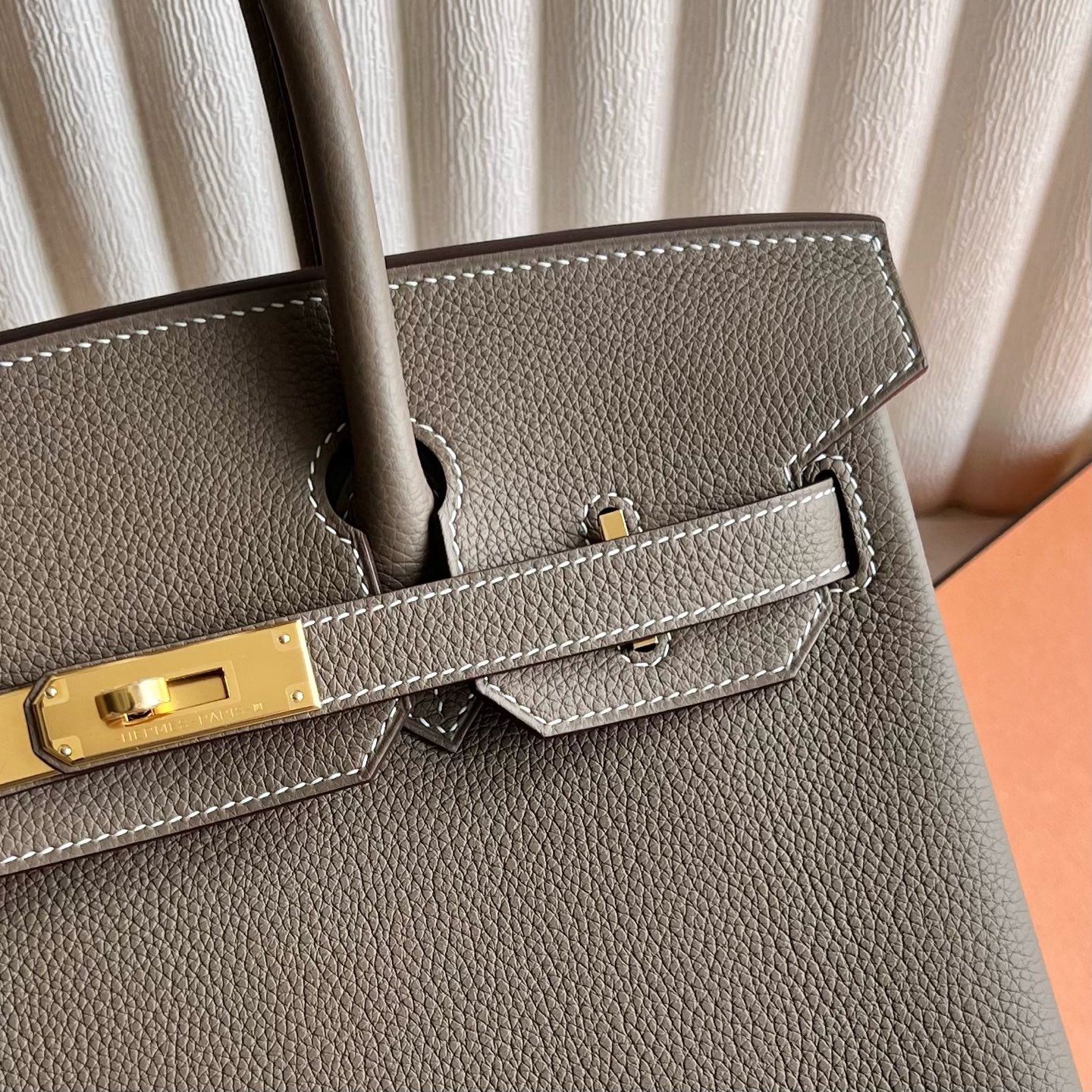 Birkin 30cm Togo original calfskin imported from Germany Color: 18 Elephant Gray Etoupe Fully Handmade Wax Thread Sewing Gold Buckle Customized✈️ - Image 2