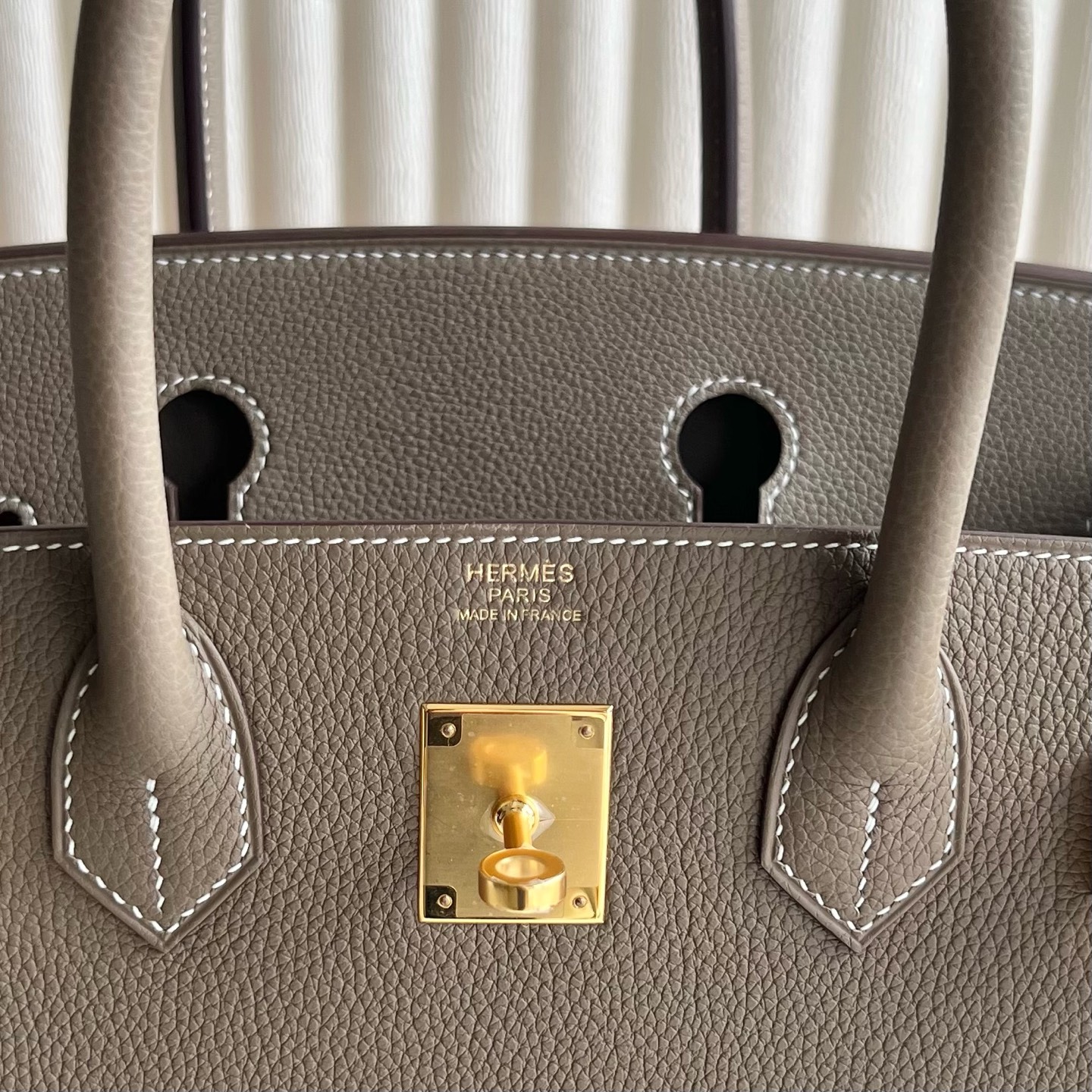 Birkin 30cm Togo original calfskin imported from Germany Color: 18 Elephant Gray Etoupe Fully Handmade Wax Thread Sewing Gold Buckle Customized✈️ - Image 5