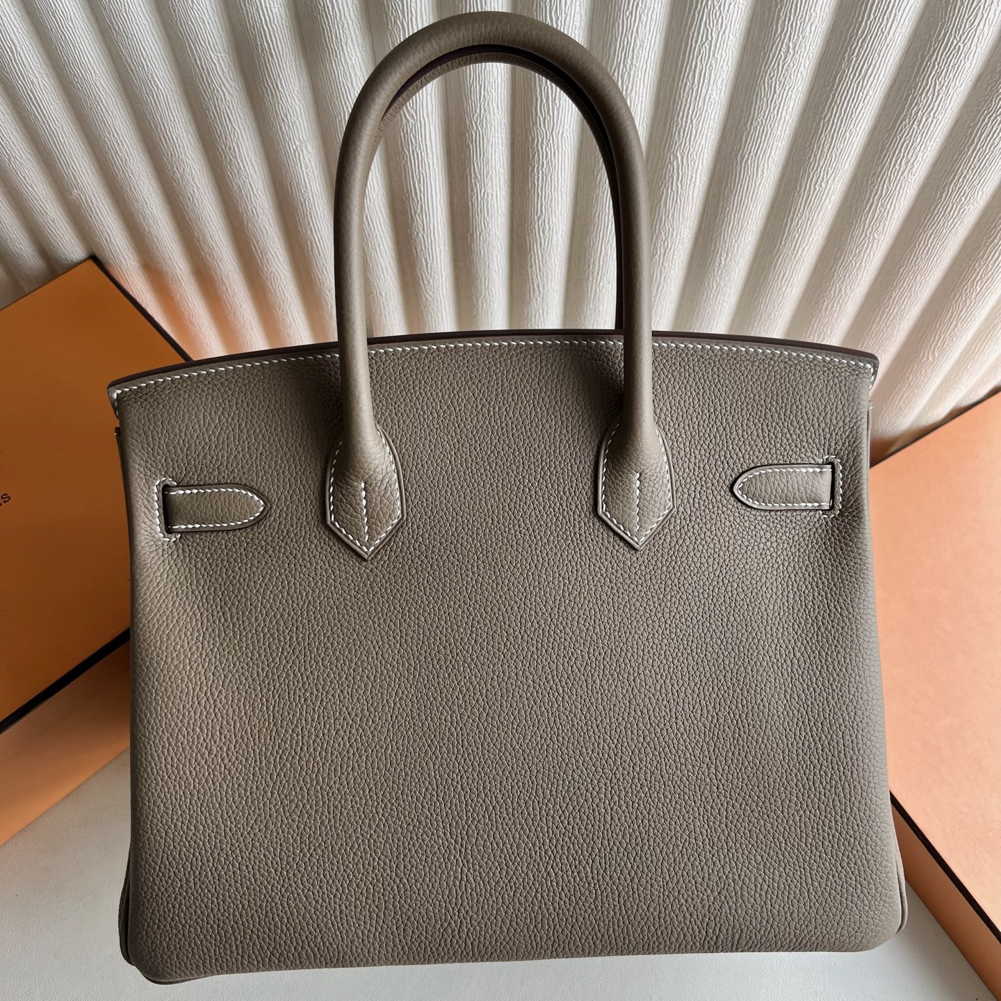 Birkin 30cm Togo original calfskin imported from Germany Color: 18 Elephant Gray Etoupe Fully Handmade Wax Thread Sewing Gold Buckle Customized✈️ - Image 8