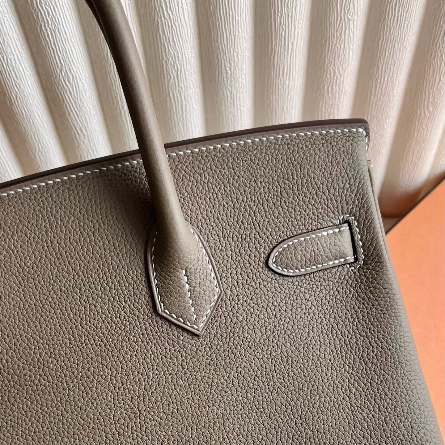 Birkin 30cm Togo original calfskin imported from Germany Color: 18 Elephant Gray Etoupe Fully Handmade Wax Thread Sewing Gold Buckle Customized✈️ - Image 9