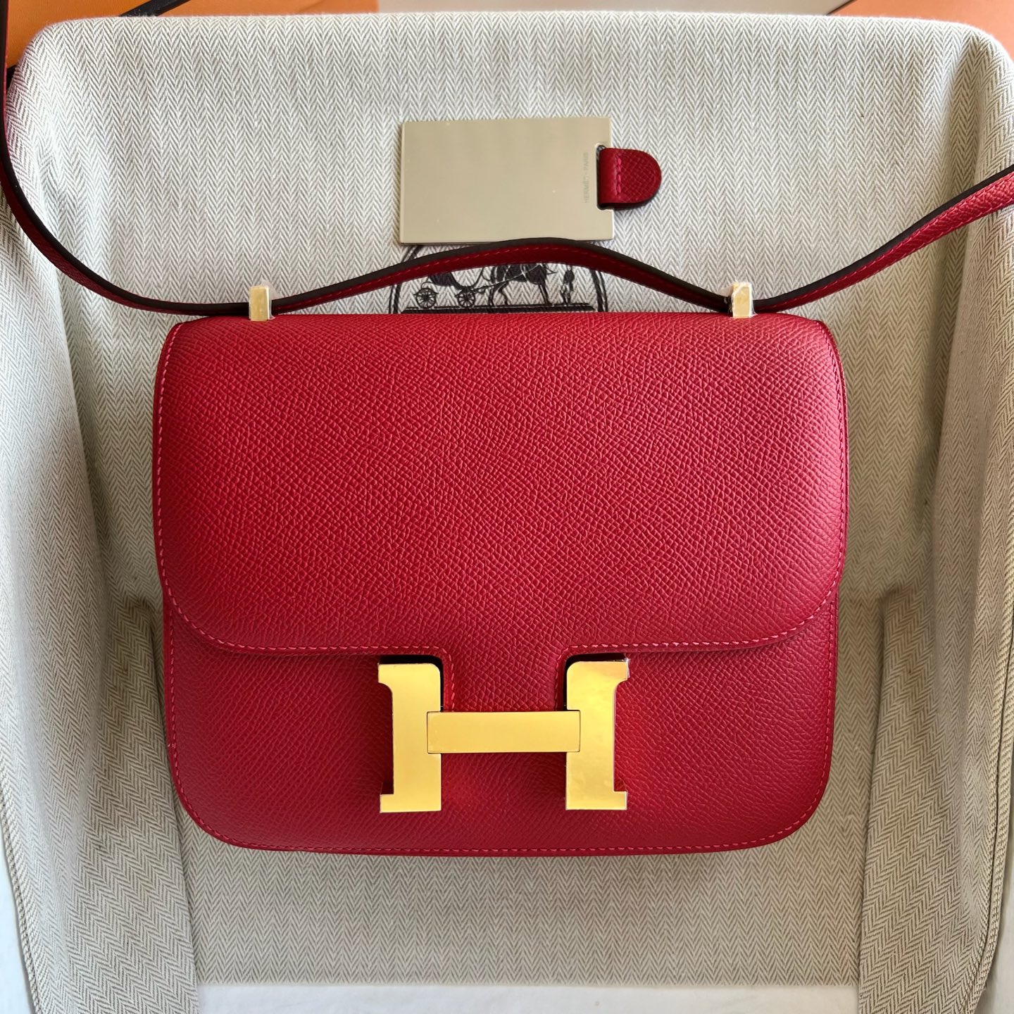 Constance 1-18cm mirror style🪞Epsom Color: Q5 flag red Rouge Casaque Ghw Fully handmade wax thread sewing, gold buckle, customized✈️ - Image 10
