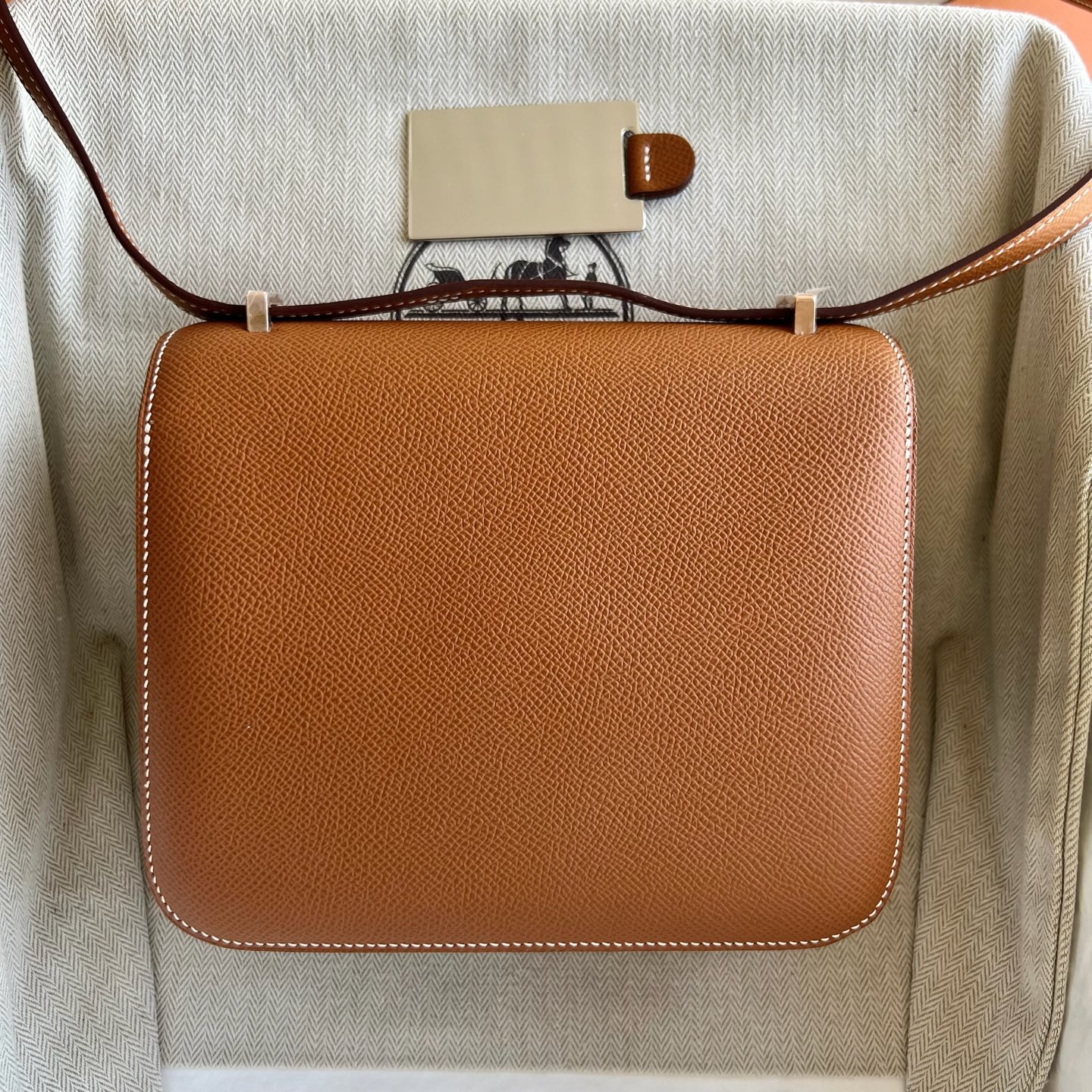 Constance 1-18cm mirror style🪞Epsom Color: 37 golden brown Gold Rghw fully handmade wax stitching Rose gold buckle customized✈️ - Image 11